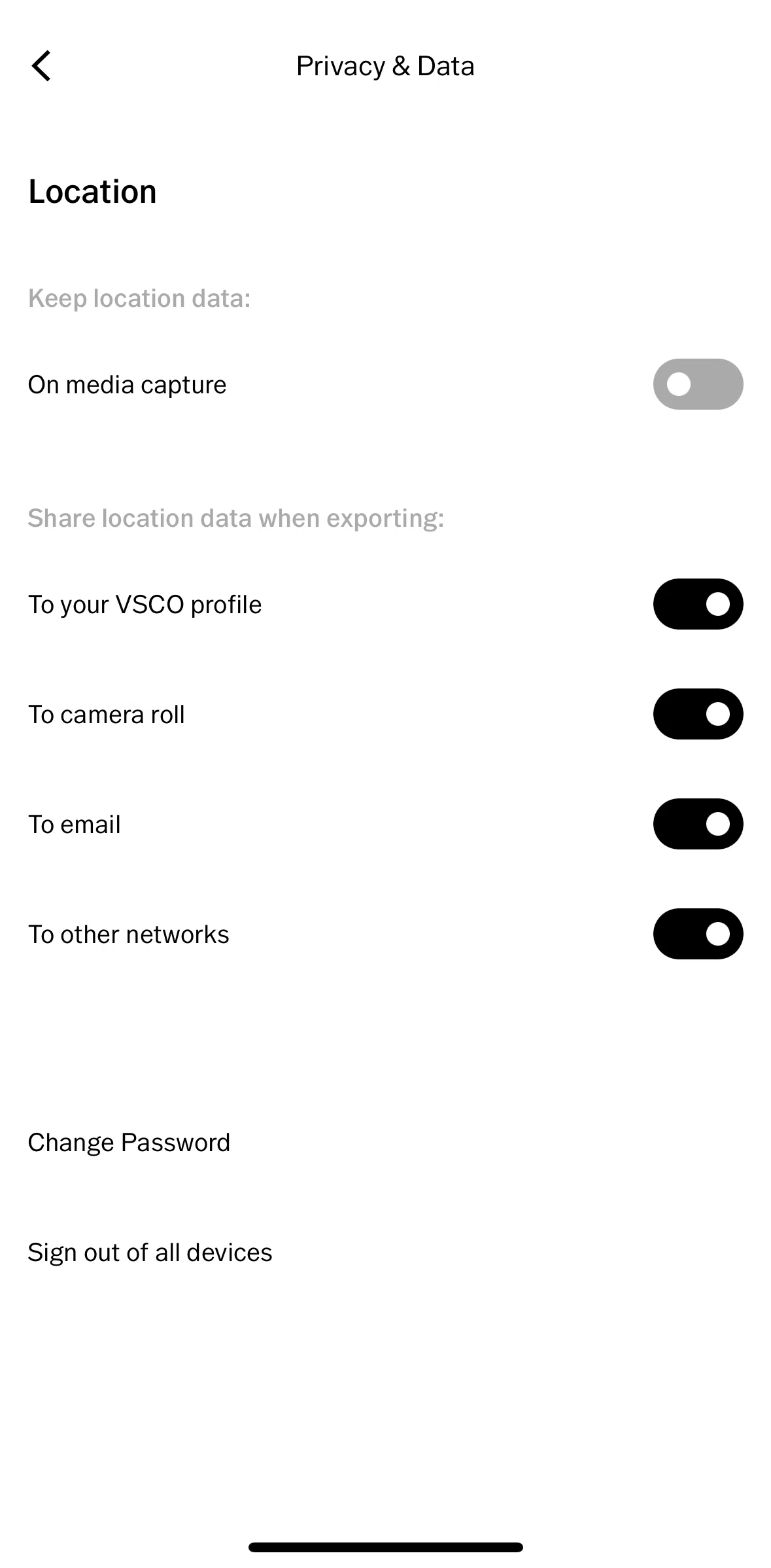 Vsco Screen screen in the Changing password flow