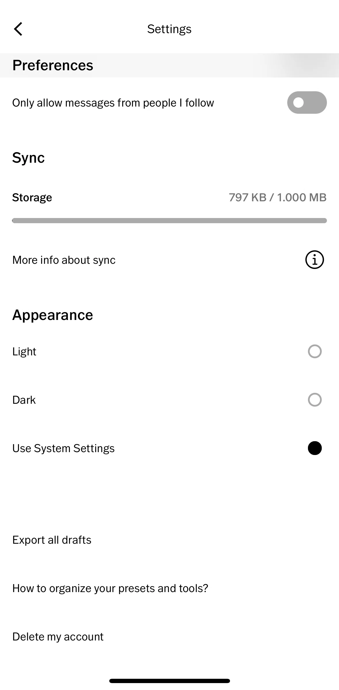 Vsco Screen screen in the Deleting an account flow