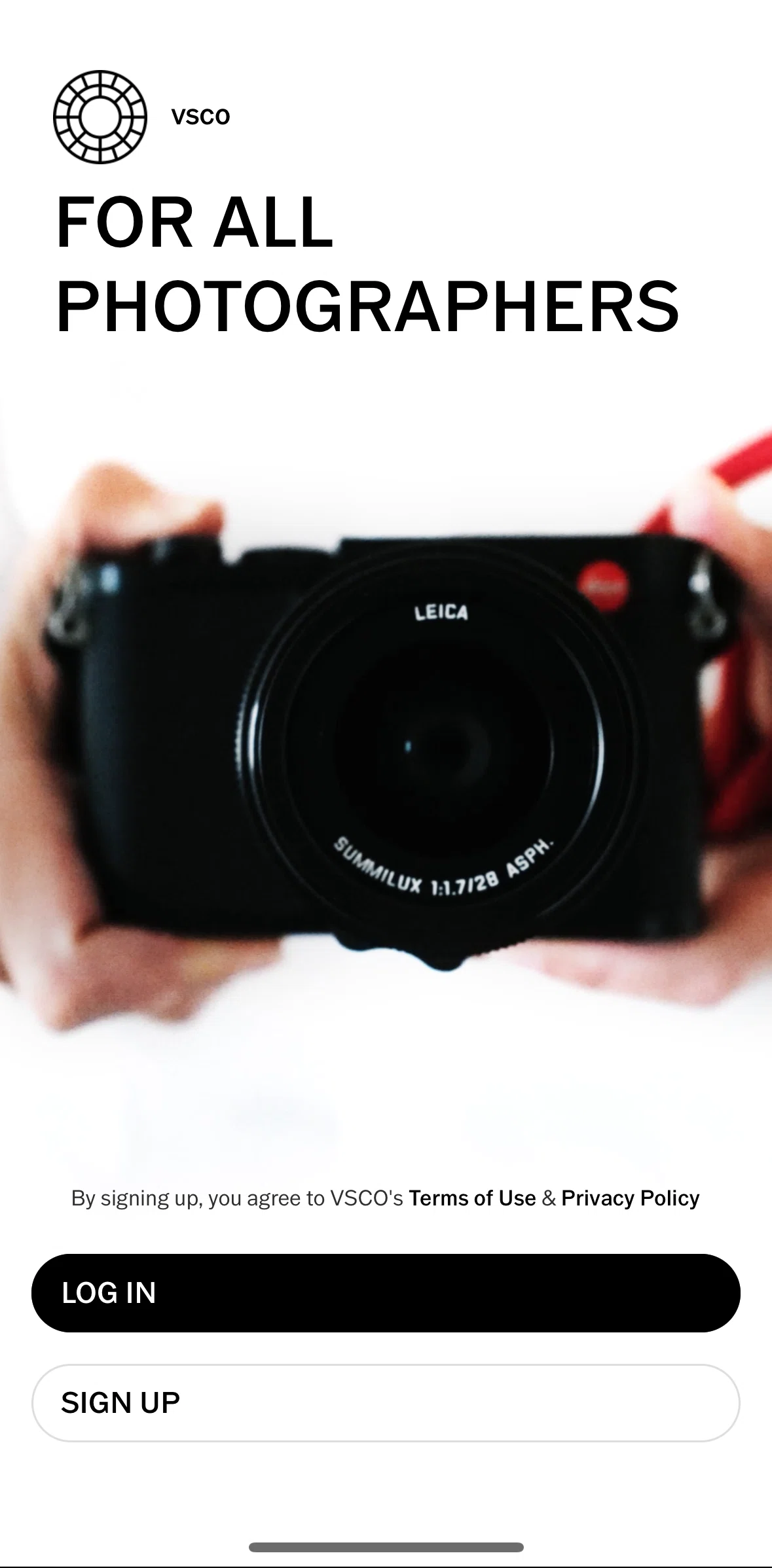 Vsco Screen screen in the Logging in flow