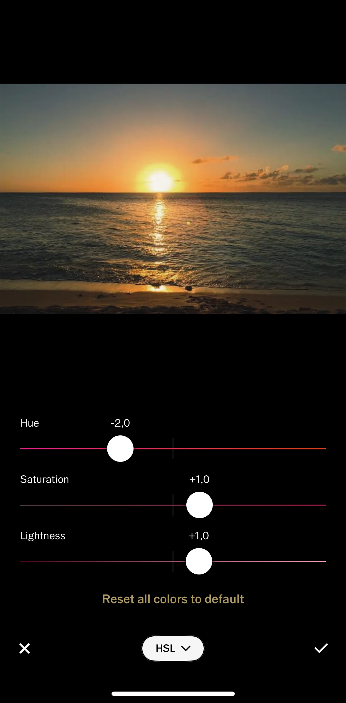 Vsco Screen screen in the Resetting colors flow