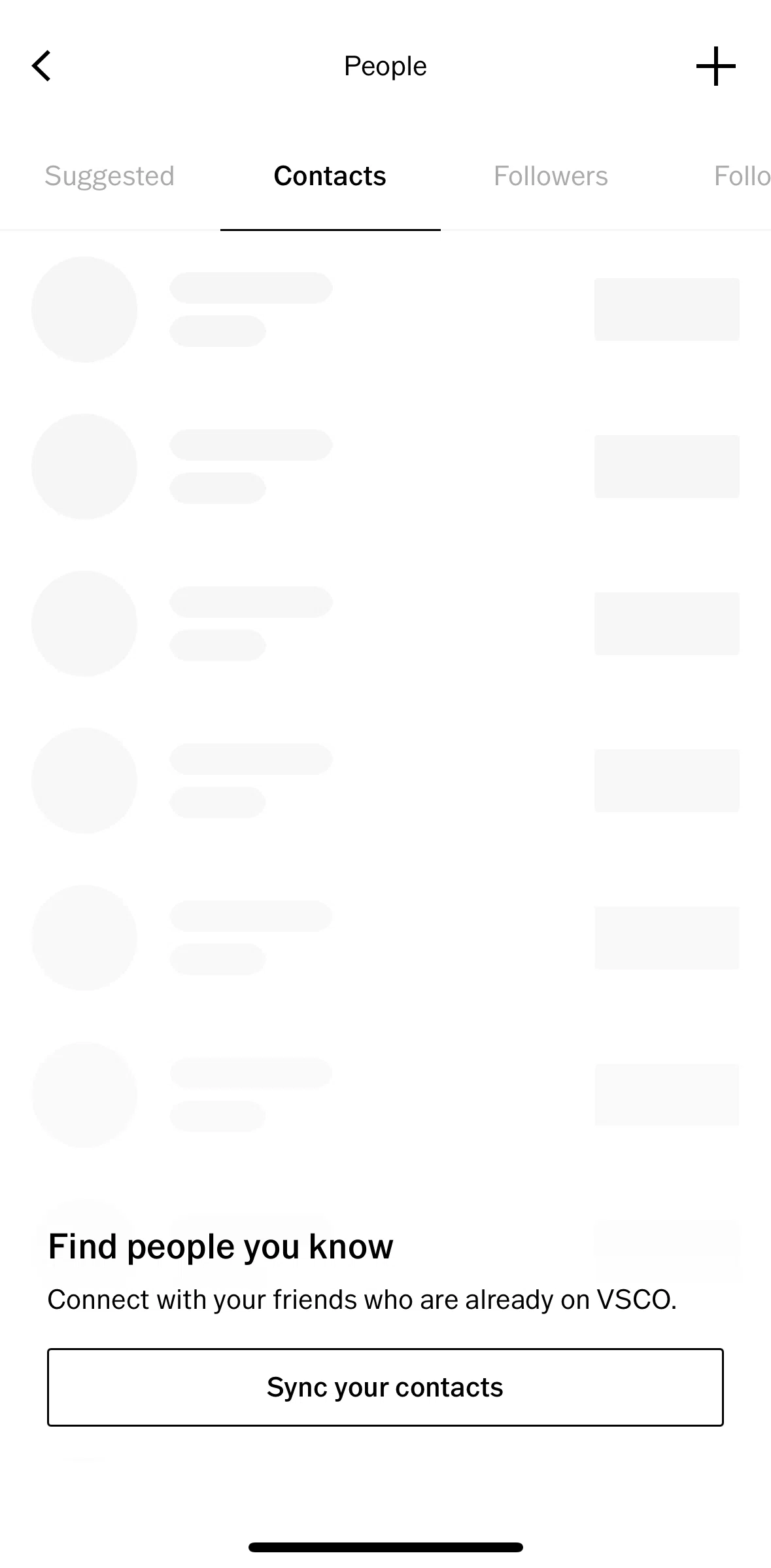 Vsco Screen screen in the Syncing contacts flow