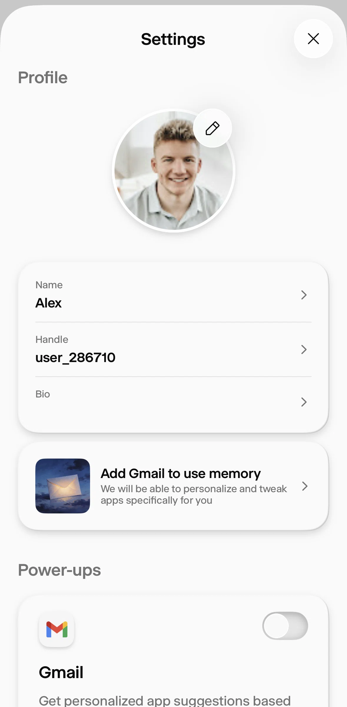 Wabi Screen screen in the Editing profile photo flow
