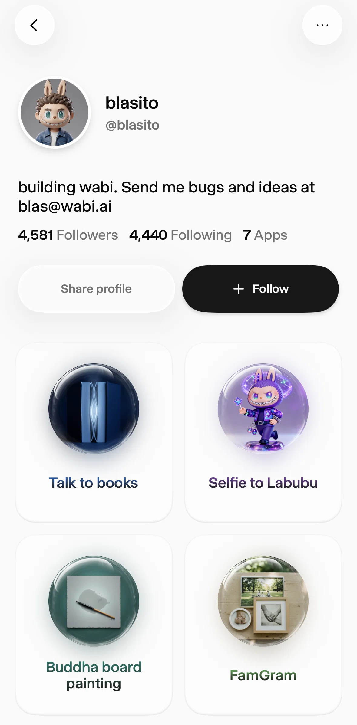 Wabi Screen screen in the Following a user flow
