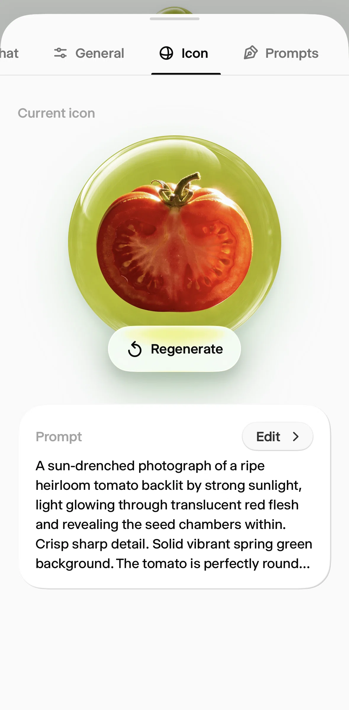 Wabi Screen screen in the Regenerating an icon flow