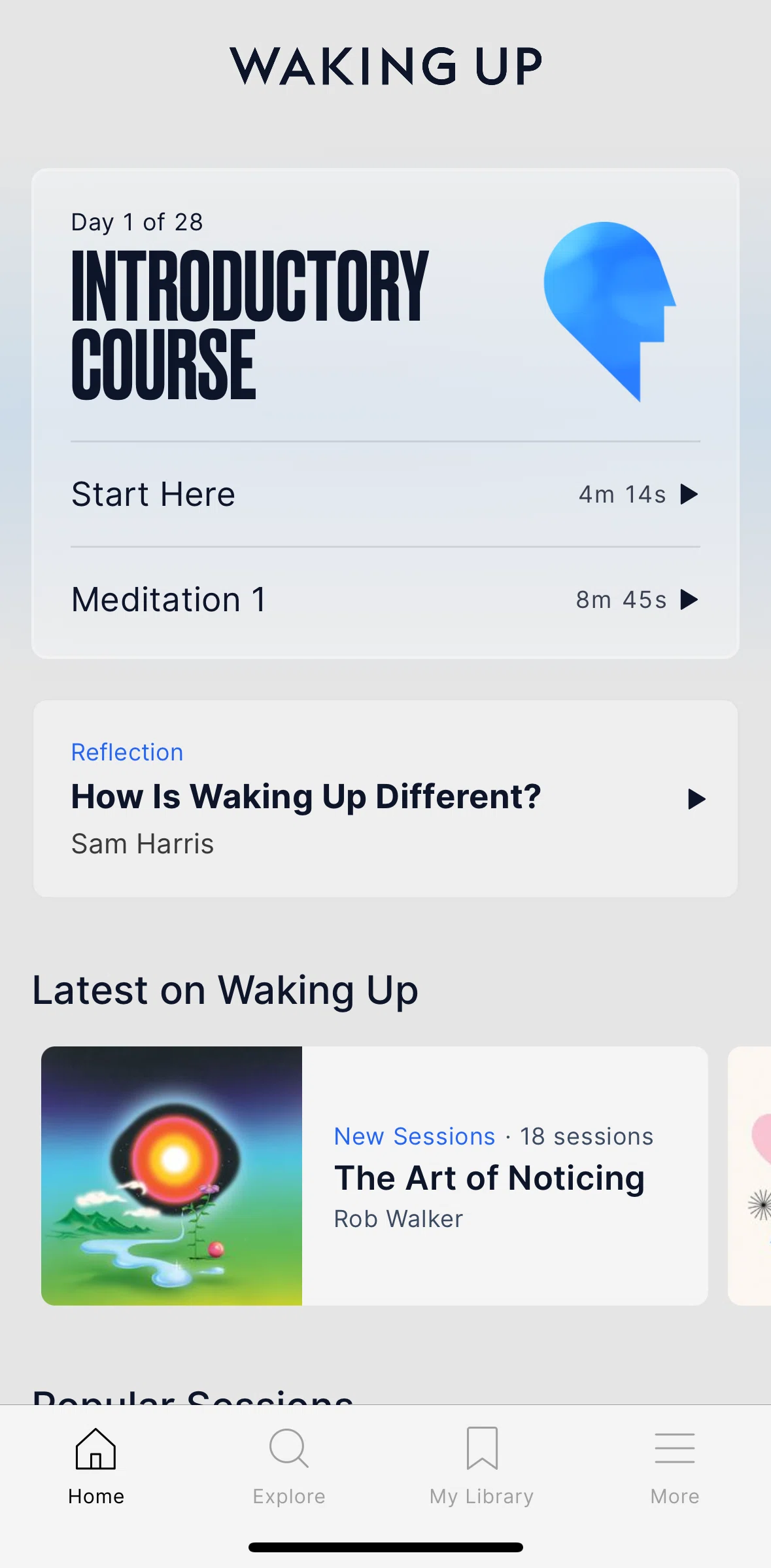 Waking Up Screen screen in the Starting a session flow