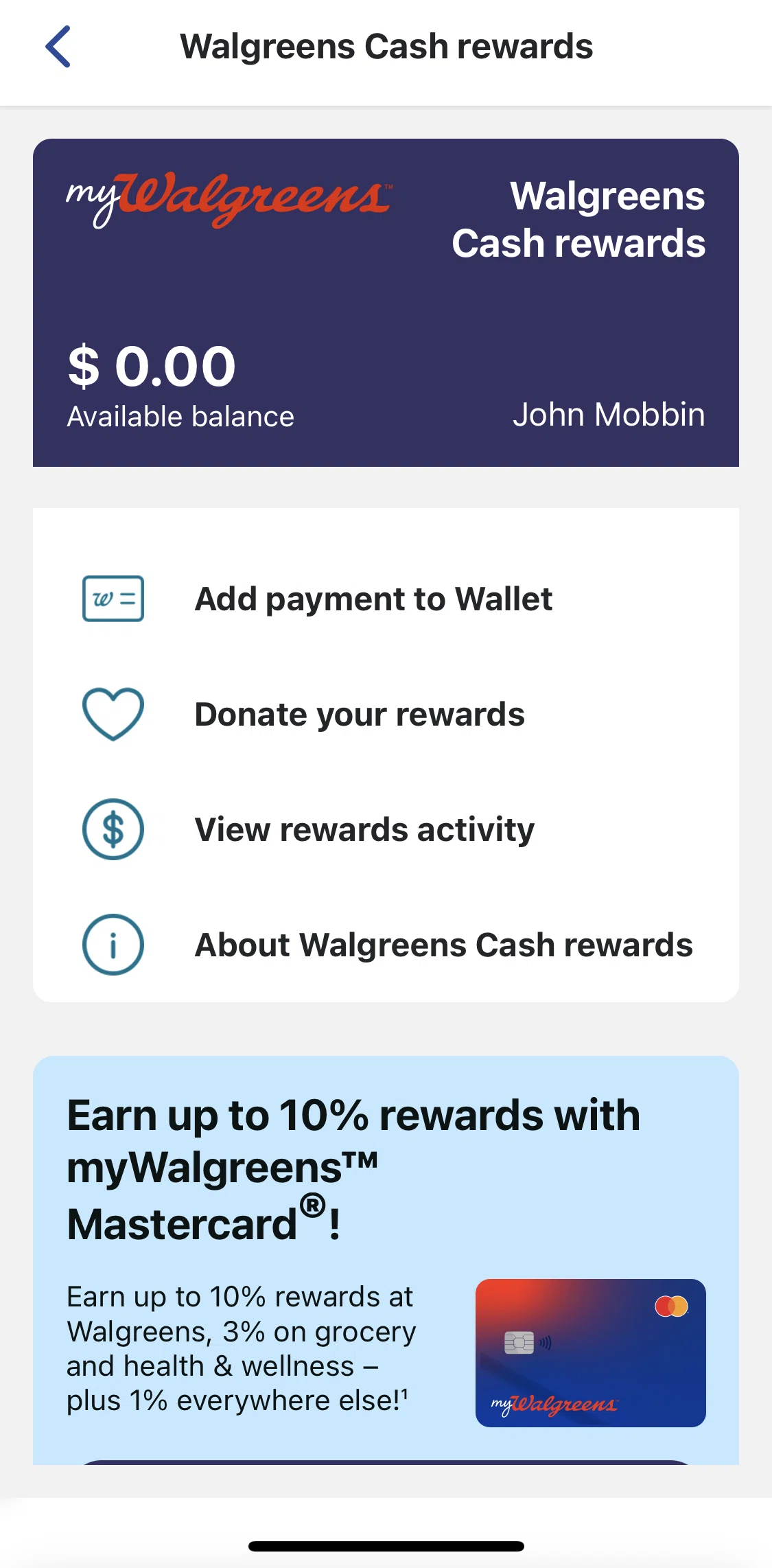 Walgreens Screen screen in the Adding a payment method flow