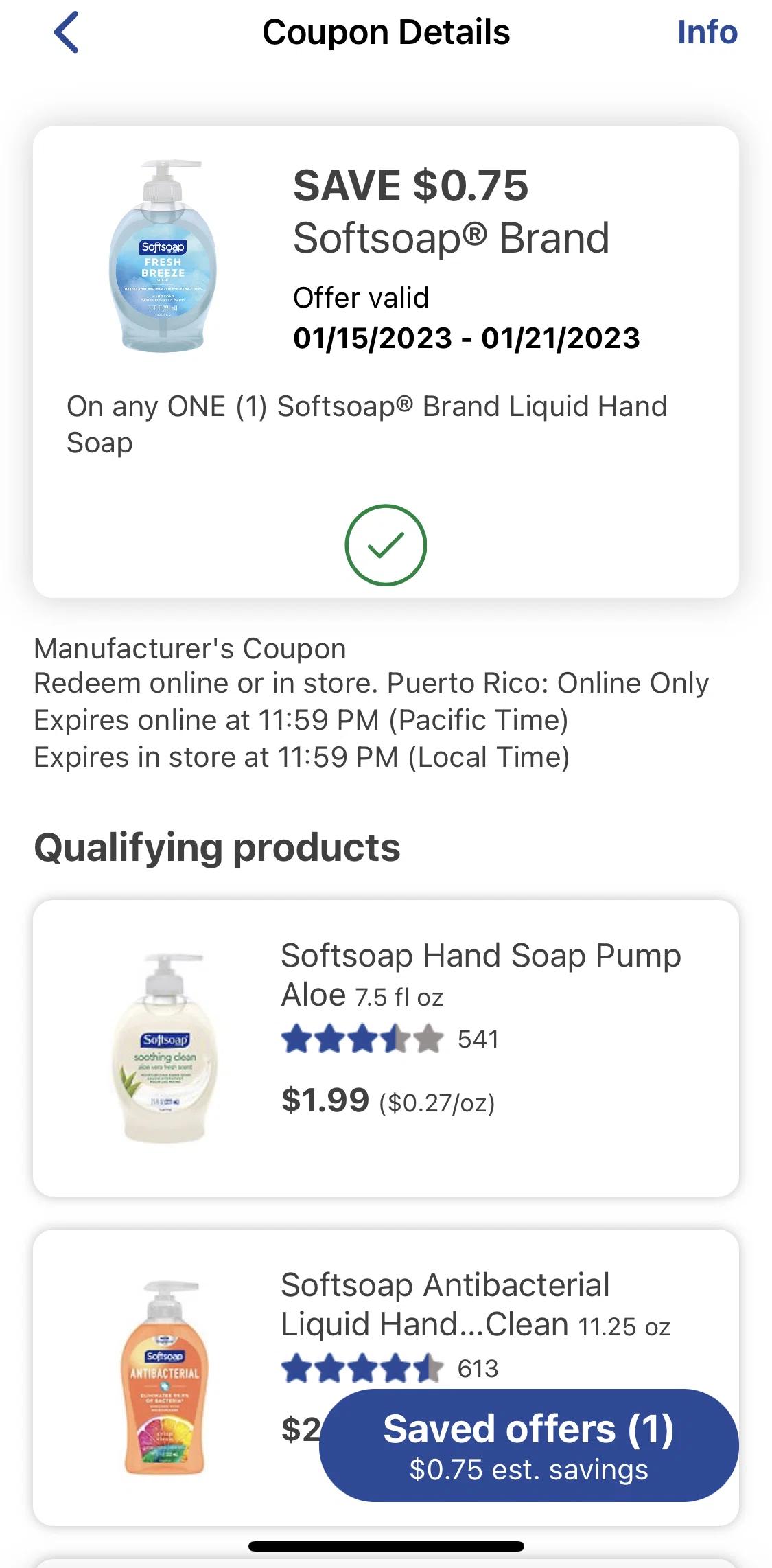 Walgreens Screen screen in the Coupon details flow