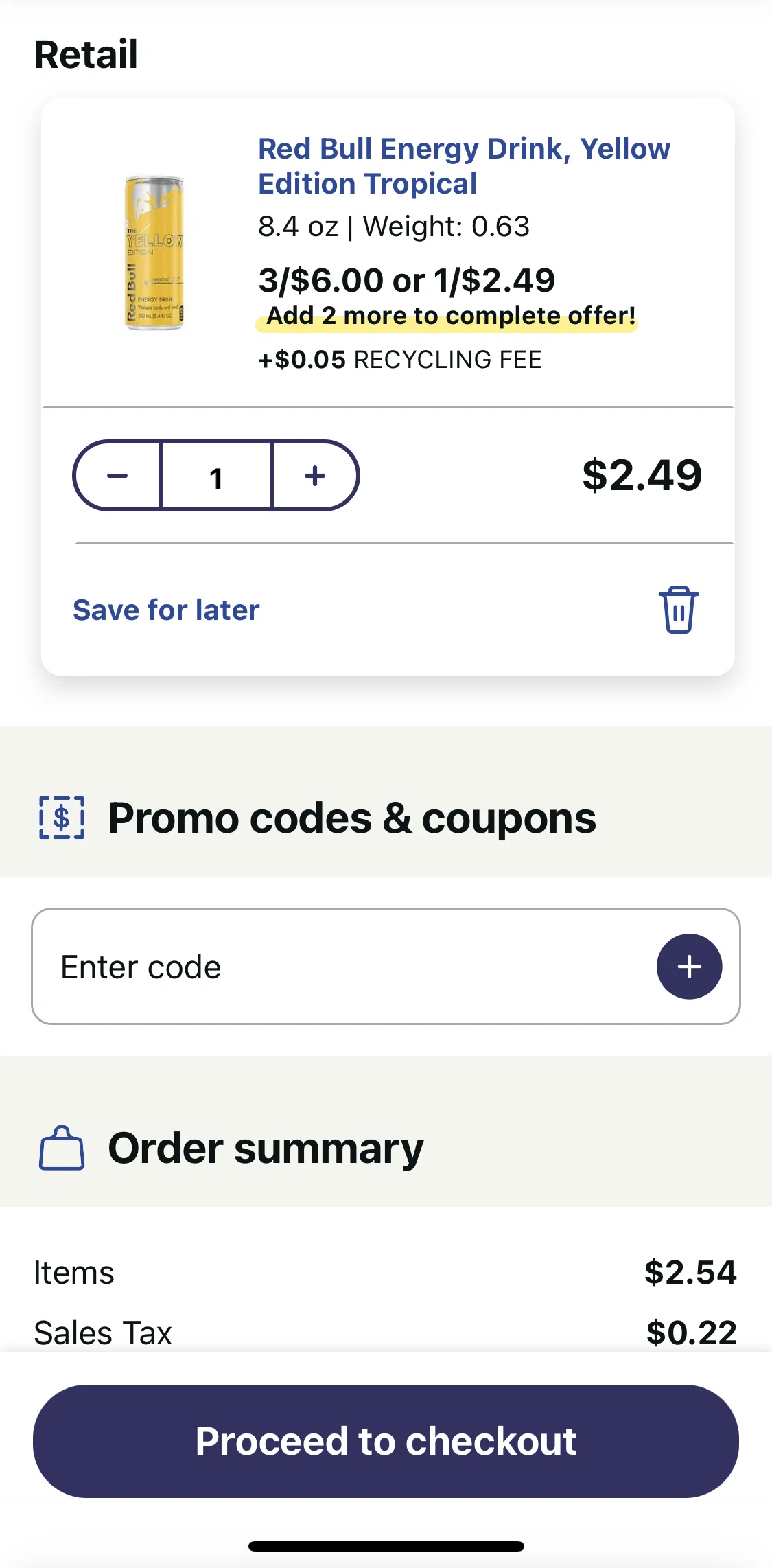 Walgreens Screen screen in the Deleting item from cart flow