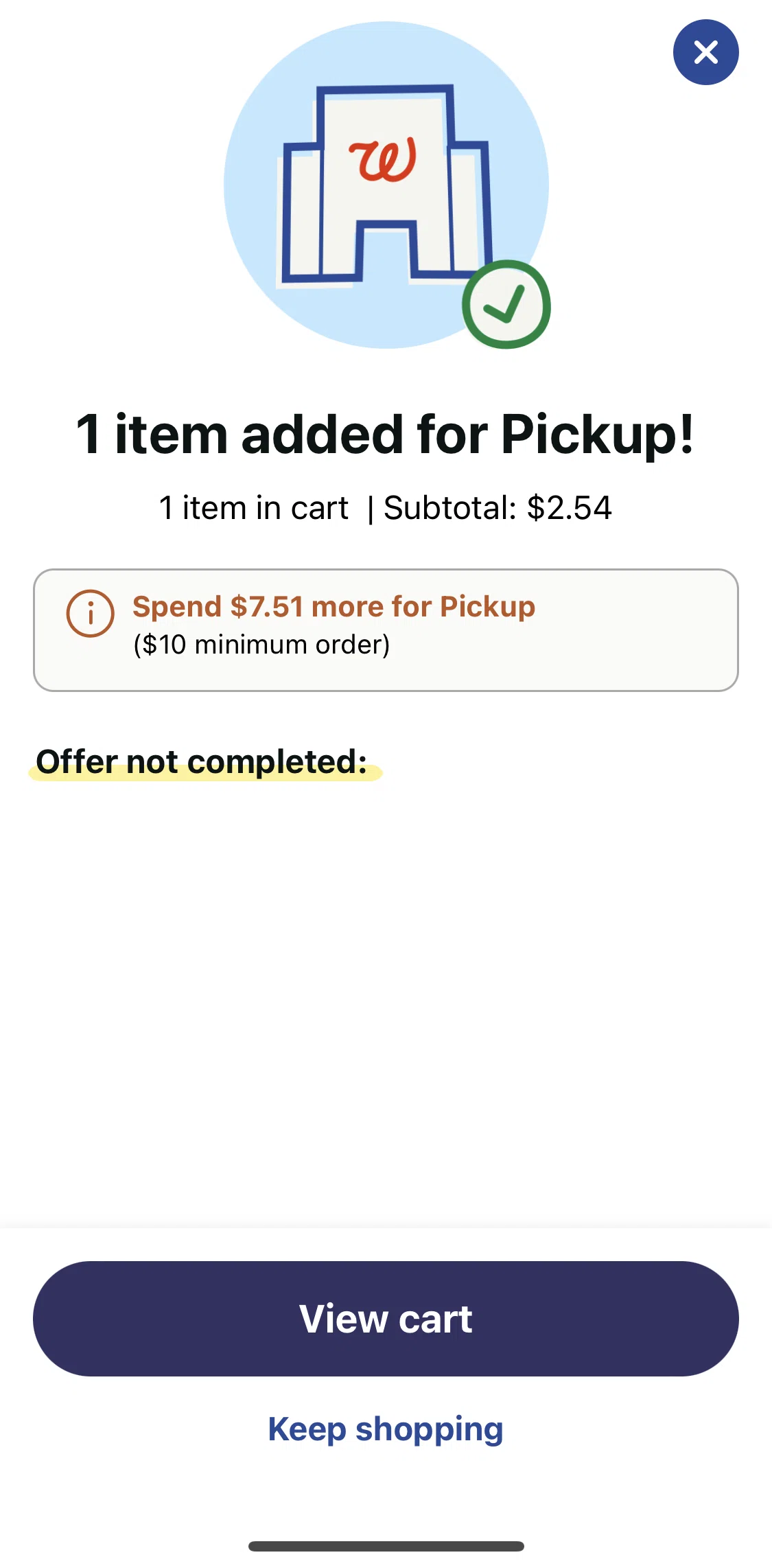 Walgreens Screen screen in the Editing cart and purchasing items flow