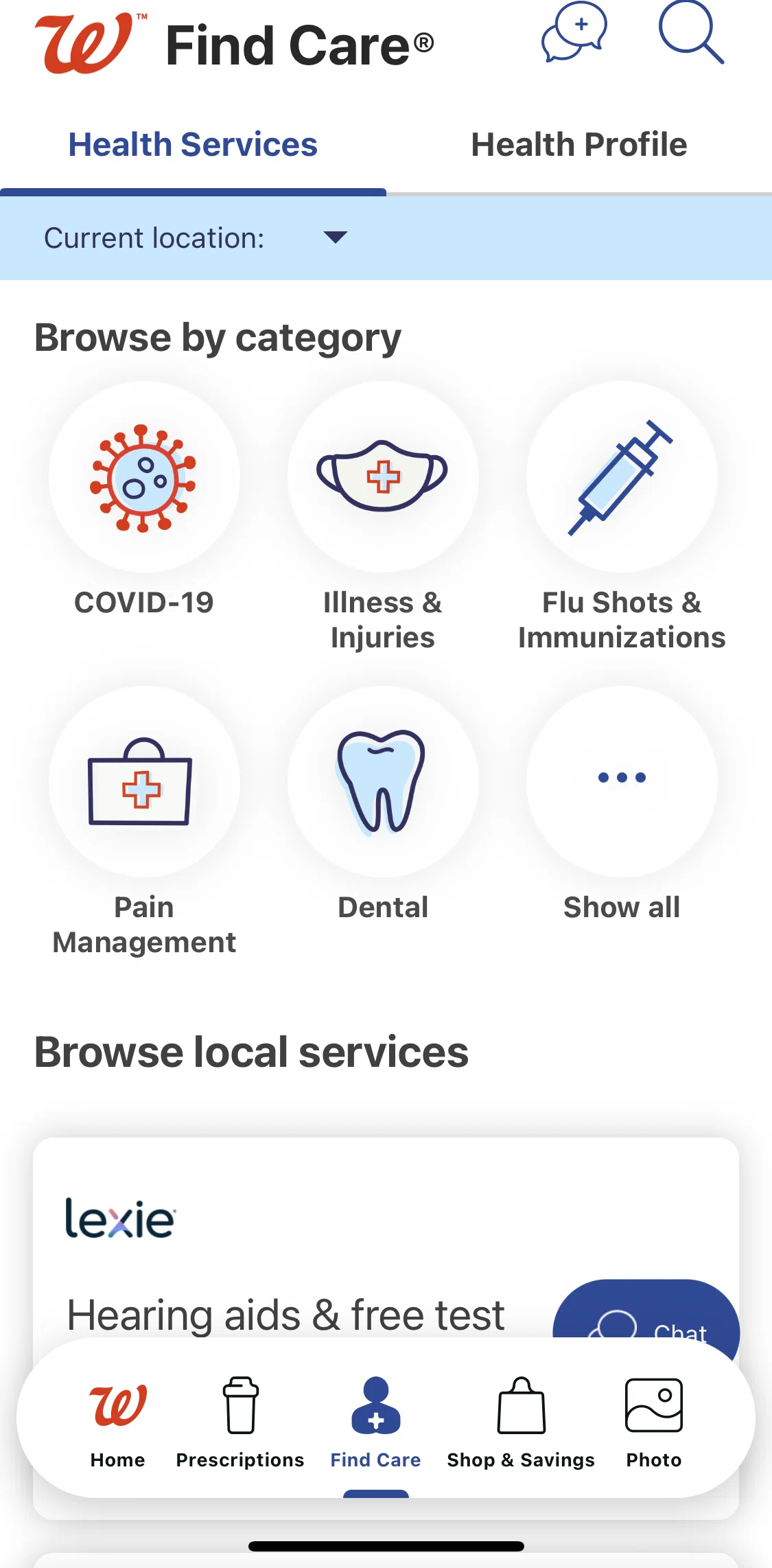 Walgreens Screen screen in the Filtering Wound Care flow