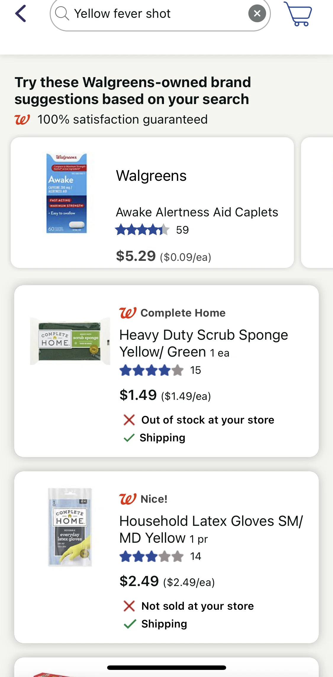 Walgreens Screen screen in the Finding item in other stores flow