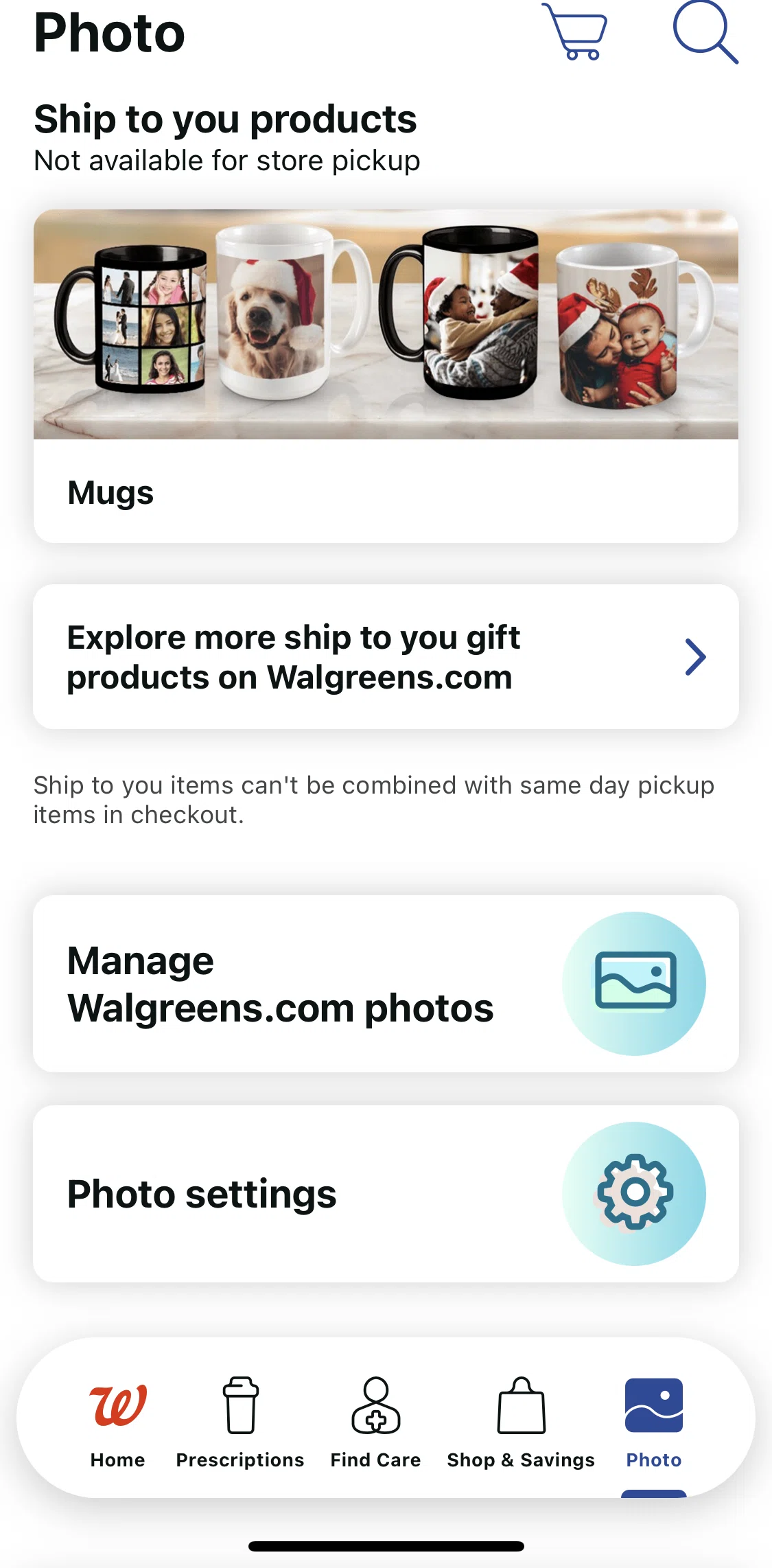 Walgreens Screen screen in the Purchasing printed mug flow