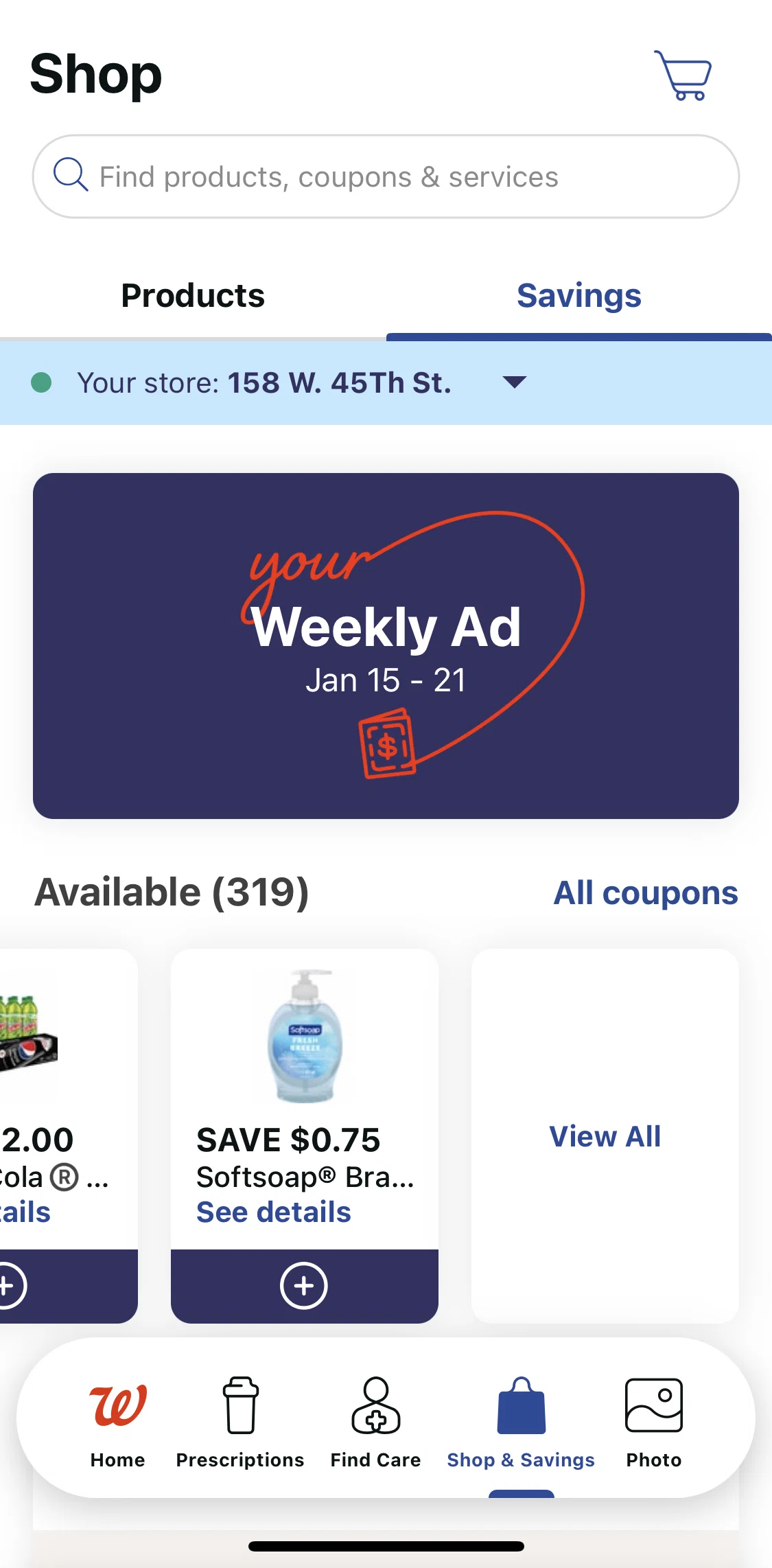 Walgreens Screen screen in the Saving a coupon flow