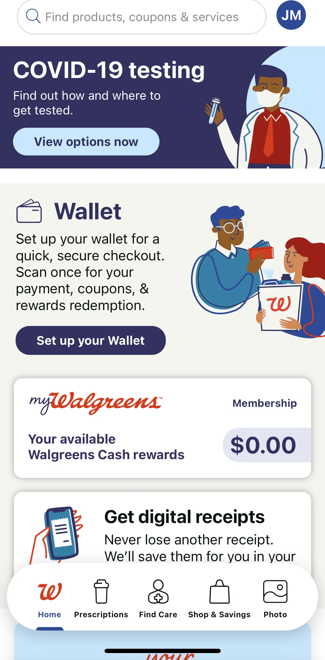 Walgreens Screen screen in the Wallet flow