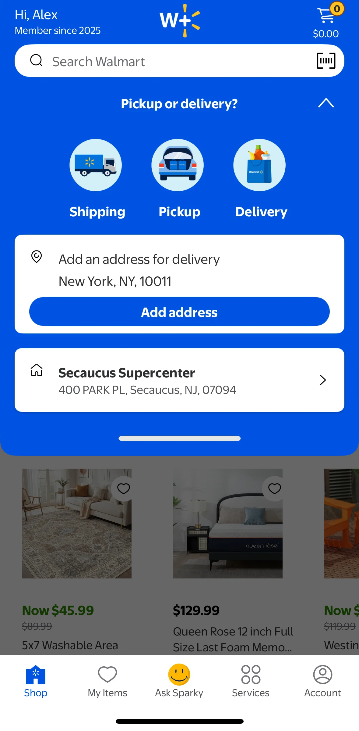 Walmart Screen screen in the Adding an address flow
