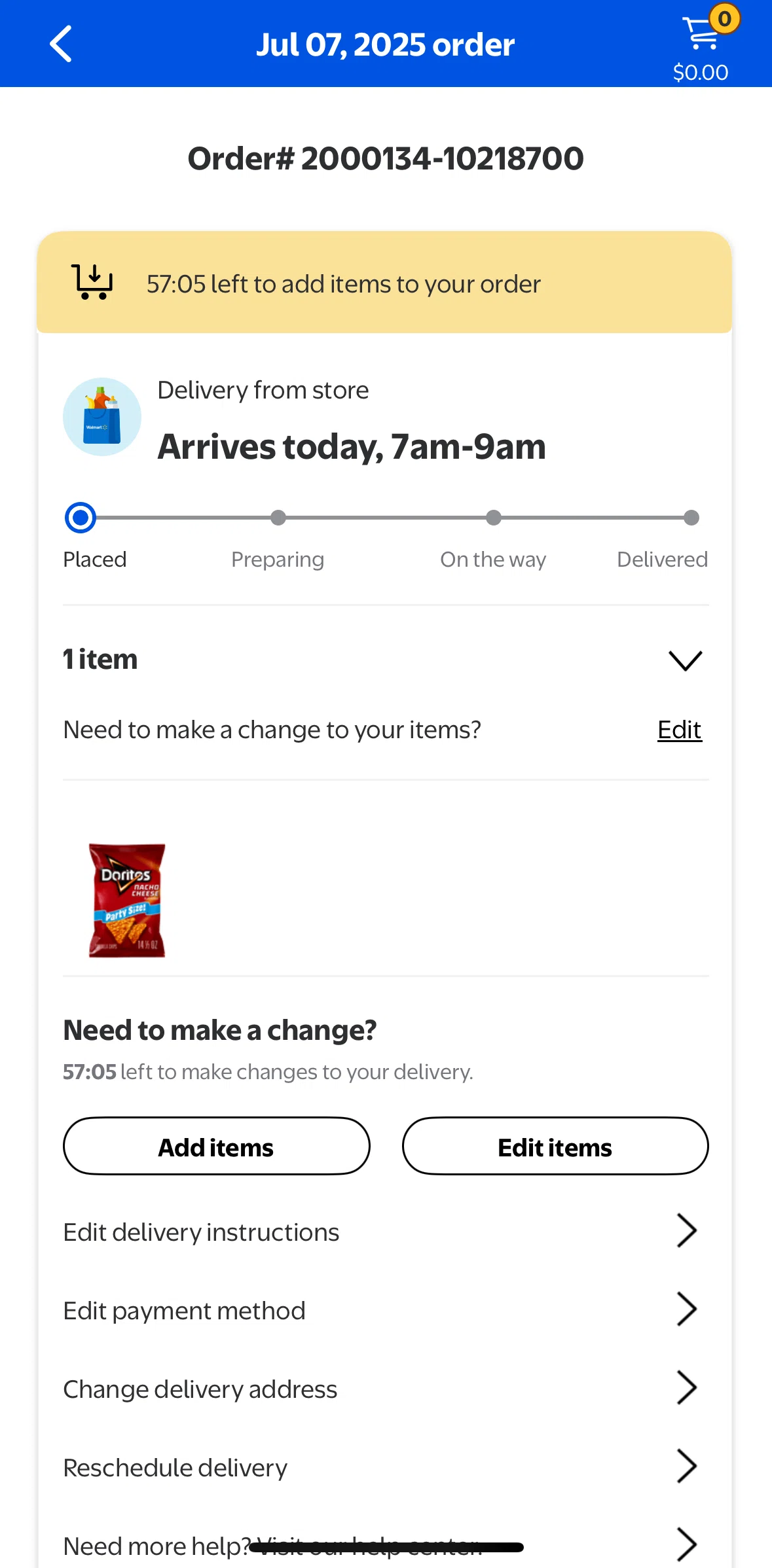 Walmart Screen screen in the Adding an item flow