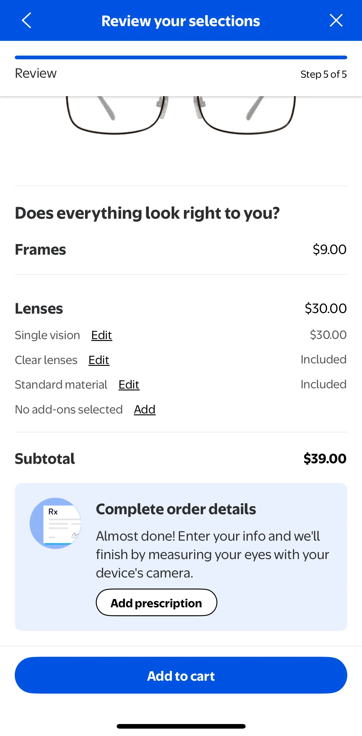 Walmart Screen screen in the Adding prescription detail flow