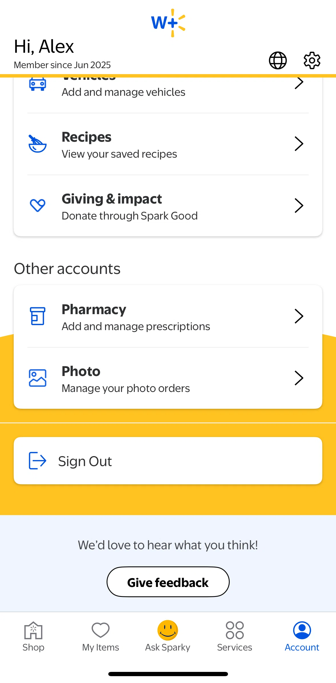 Walmart Screen screen in the Logging out flow