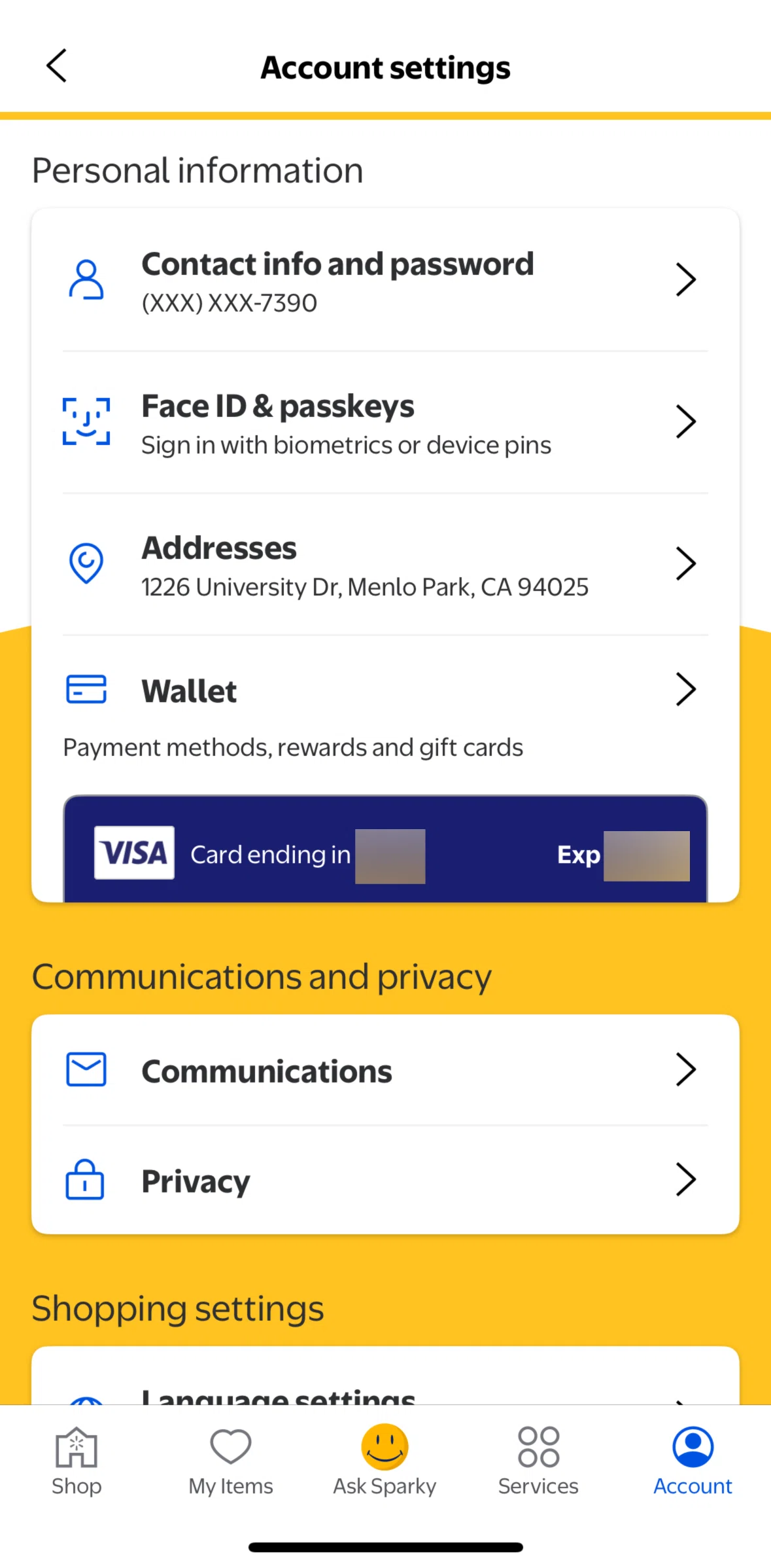 Walmart Screen screen in the Privacy flow