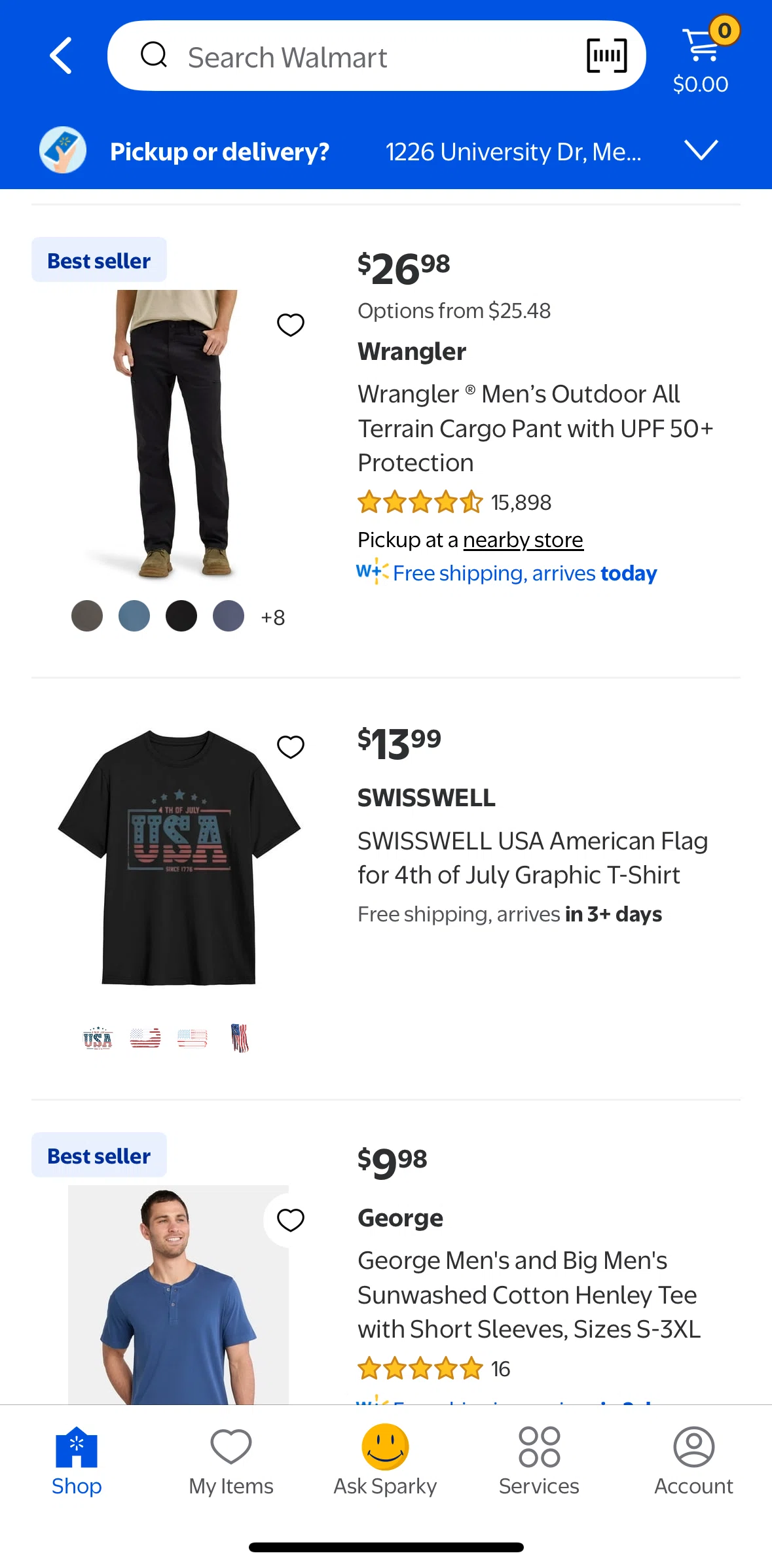 Walmart Screen screen in the Product detail (clothing) flow