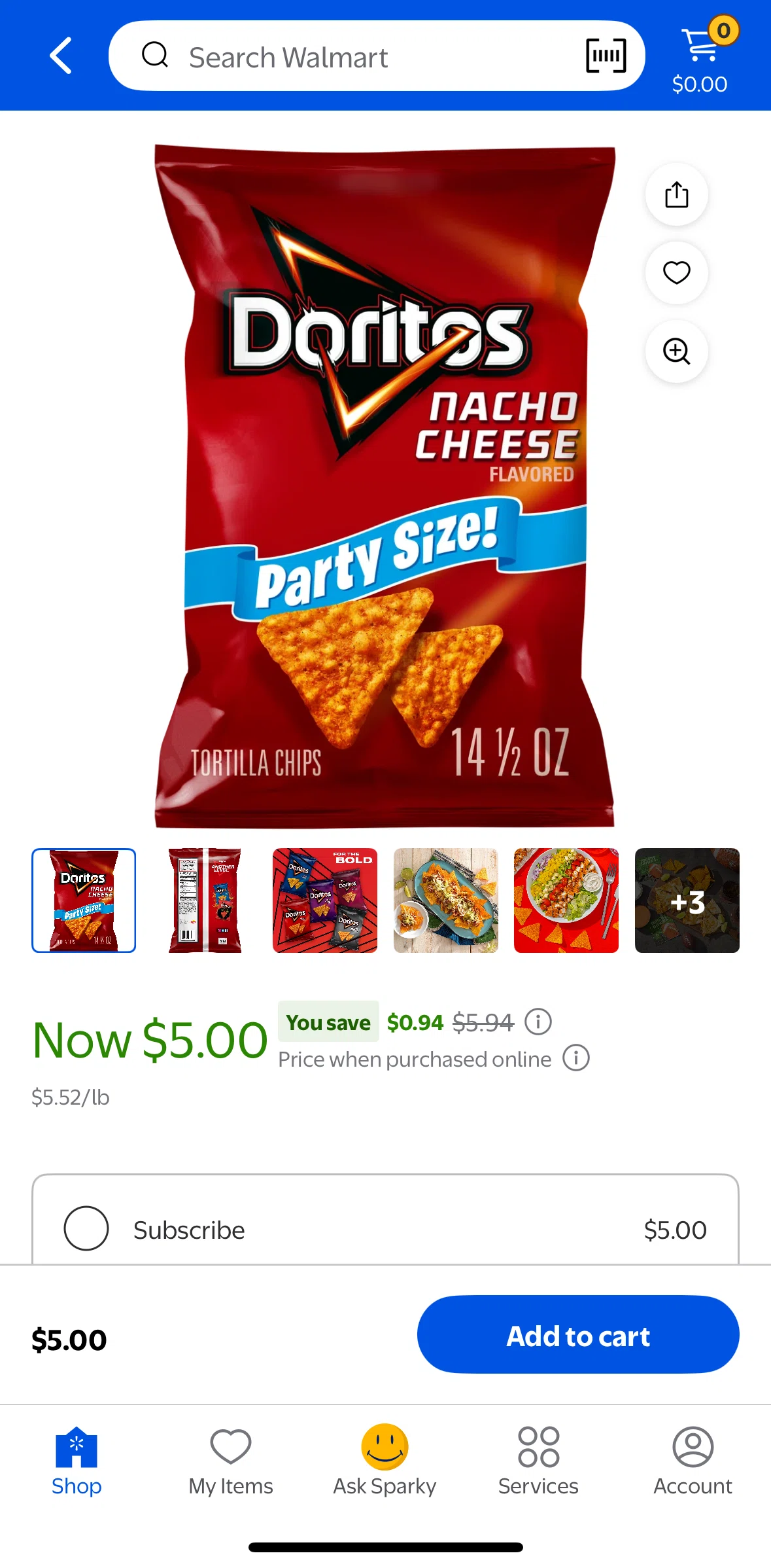 Walmart Screen screen in the Product gallery flow