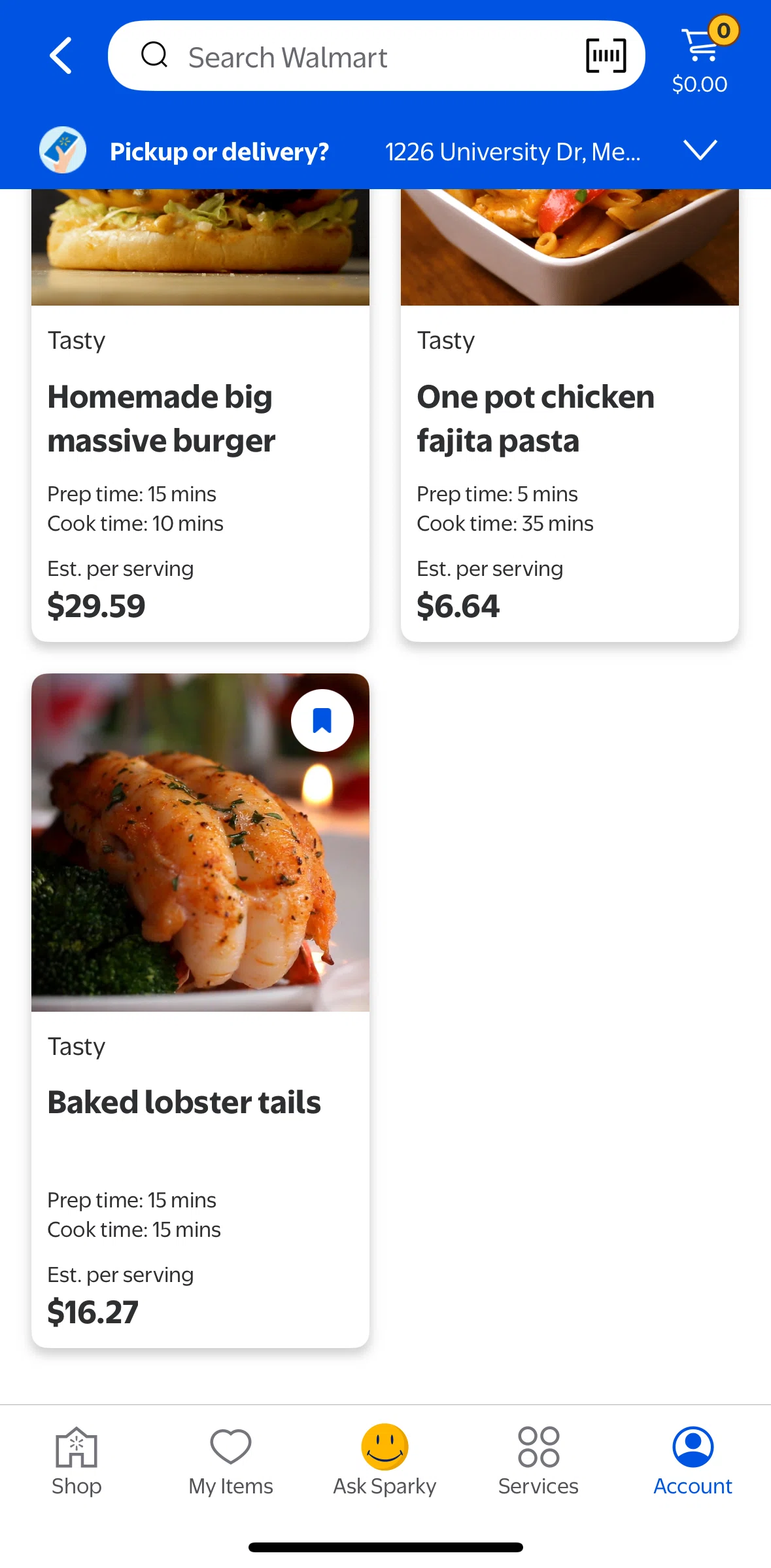 Walmart Screen screen in the Recipe detail flow