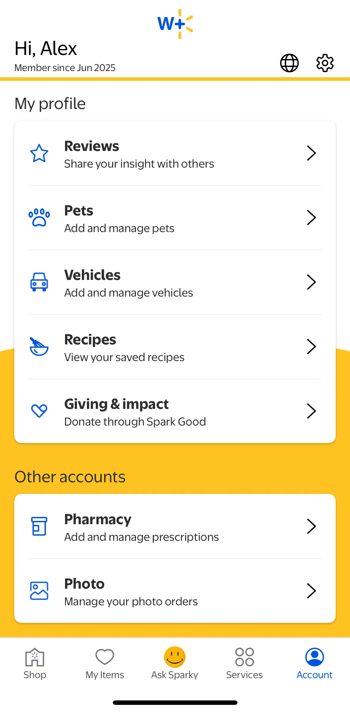 Walmart Screen screen in the Recipes flow