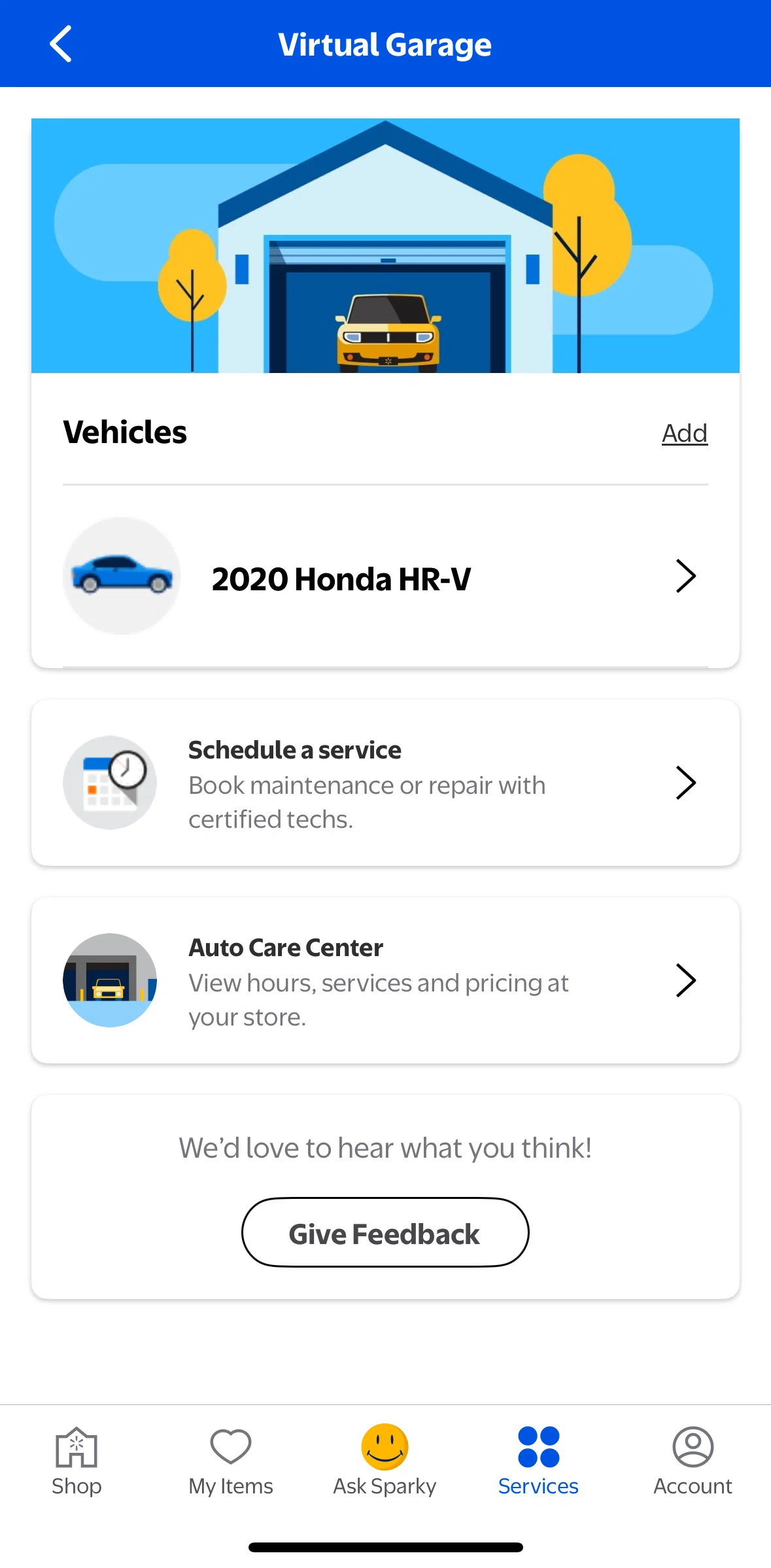 Walmart Screen screen in the Scheduling a service flow