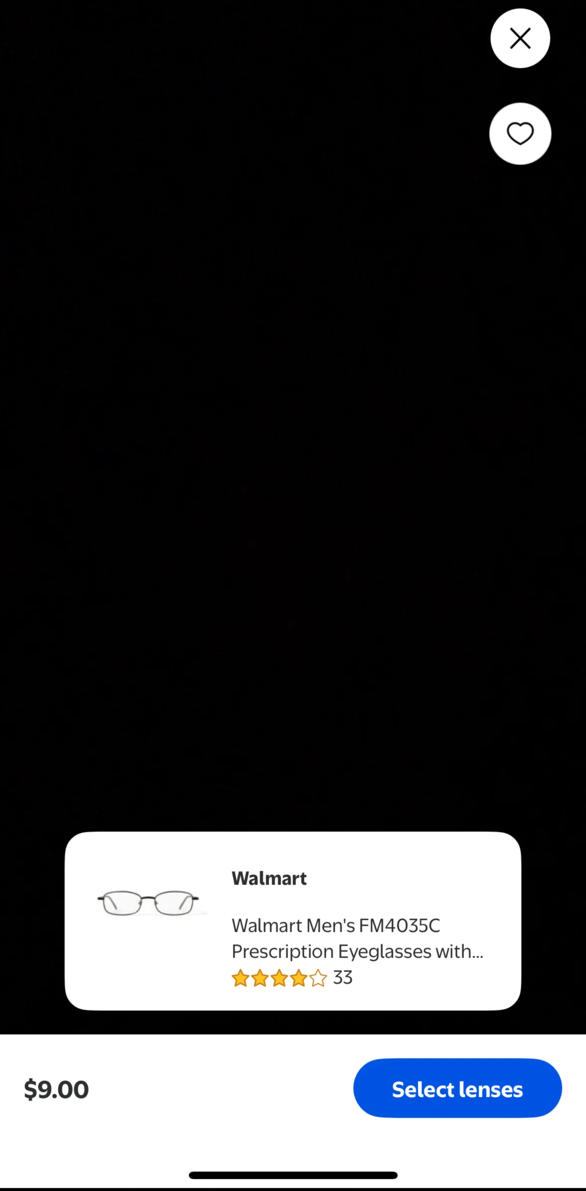 Walmart Screen screen in the Selecting lenses flow
