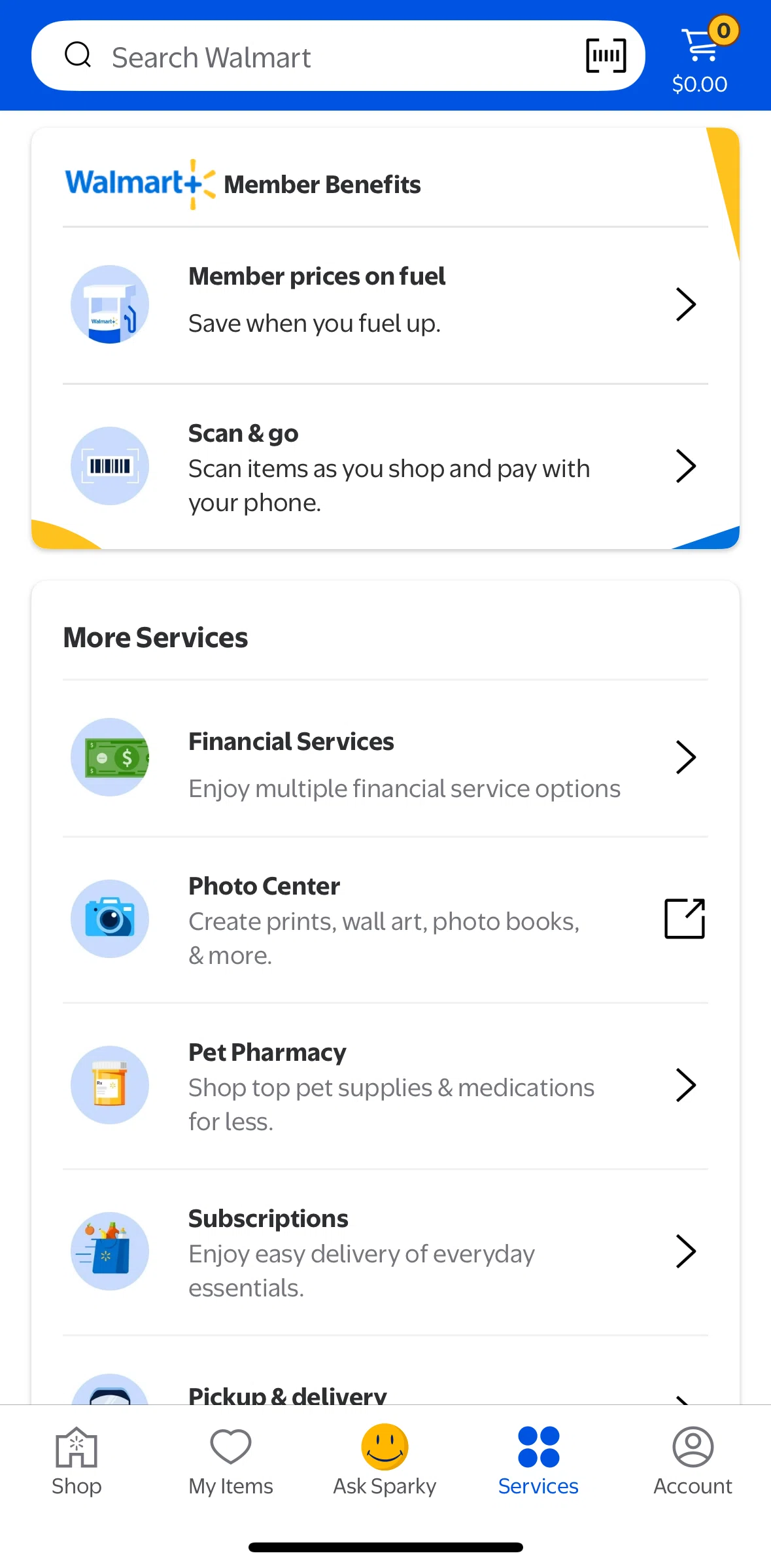 Walmart Screen screen in the Subscription flow