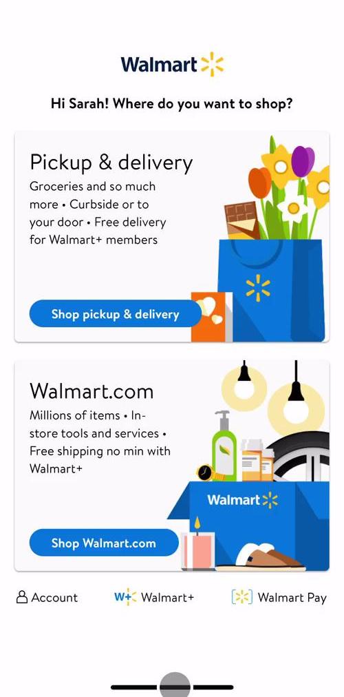Walmart Select shop type screen in the Upgrading Your Account flow