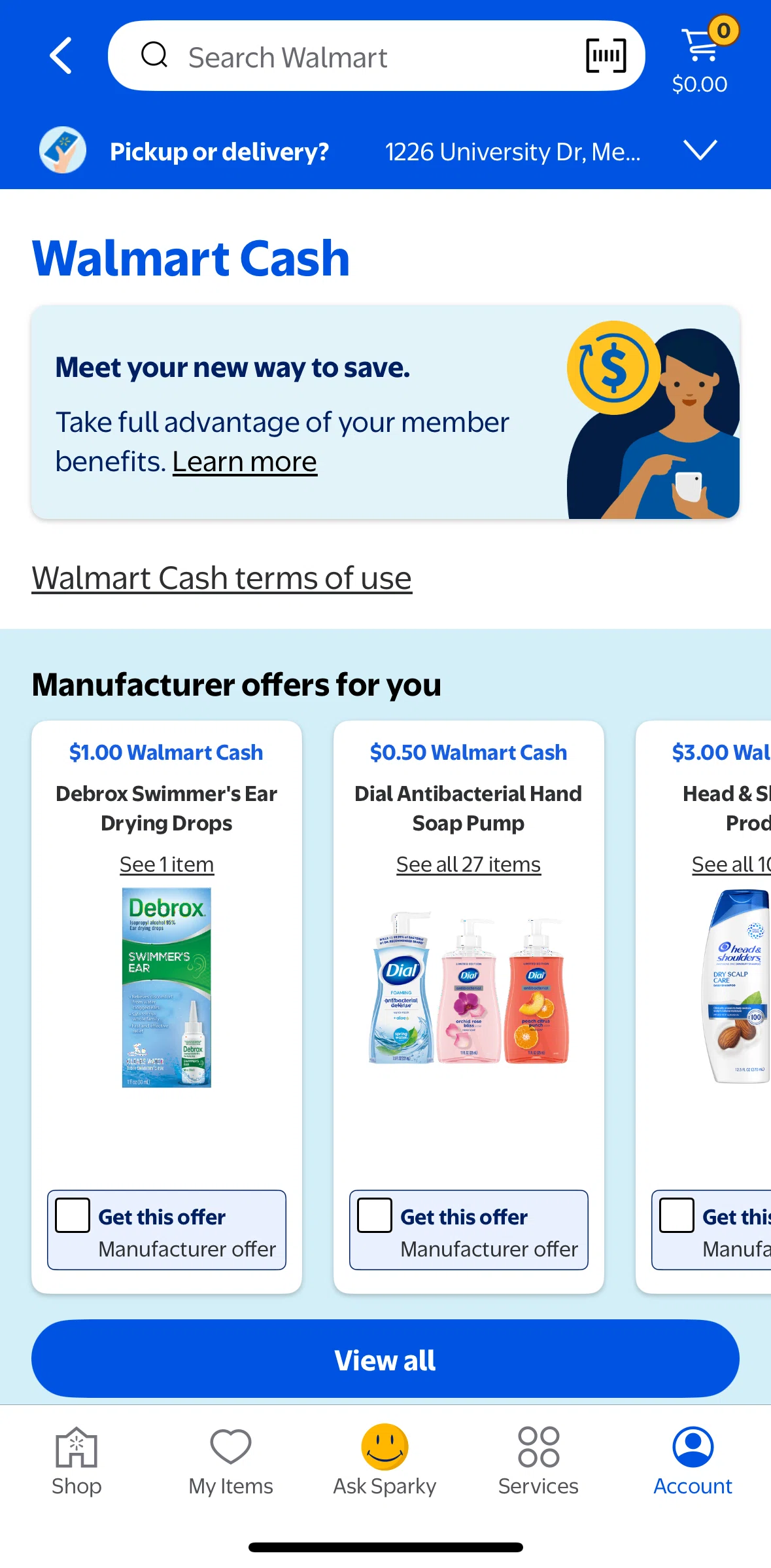 Walmart Screen screen in the View all offers flow