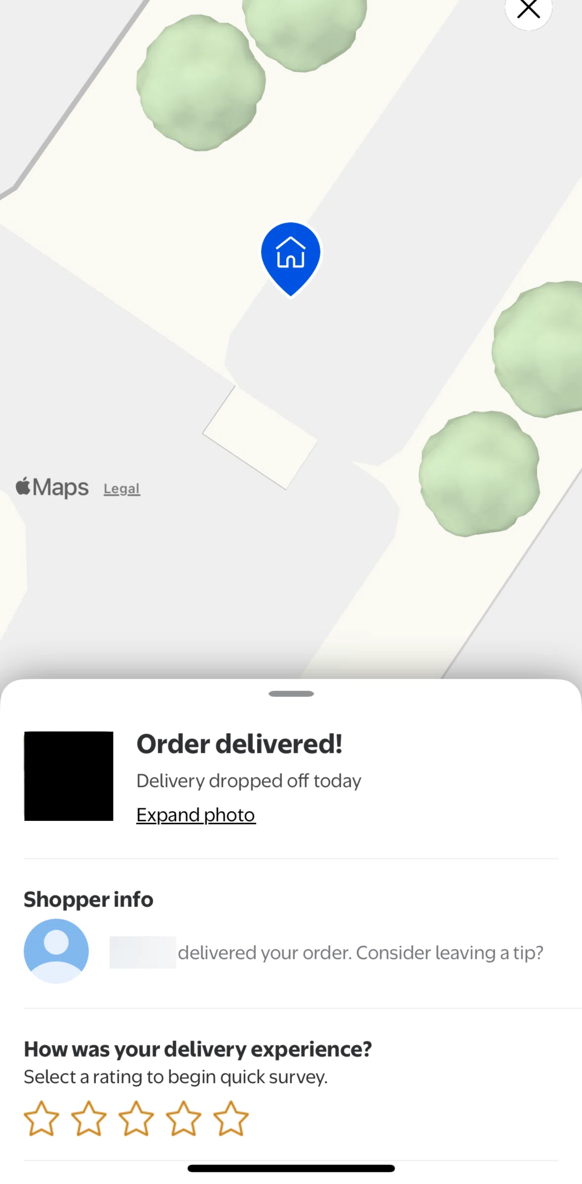 Walmart Screen screen in the View delivery photo flow