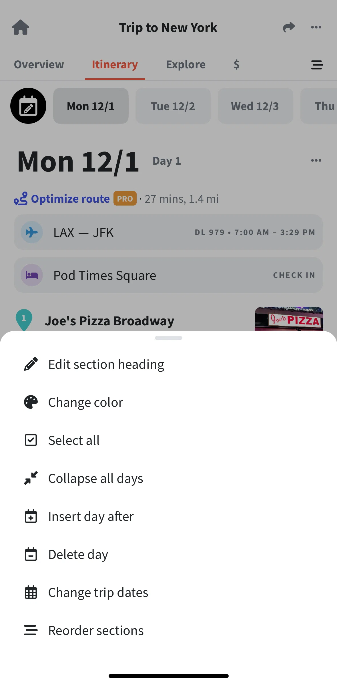 Wanderlog Screen screen in the Adding a day after flow