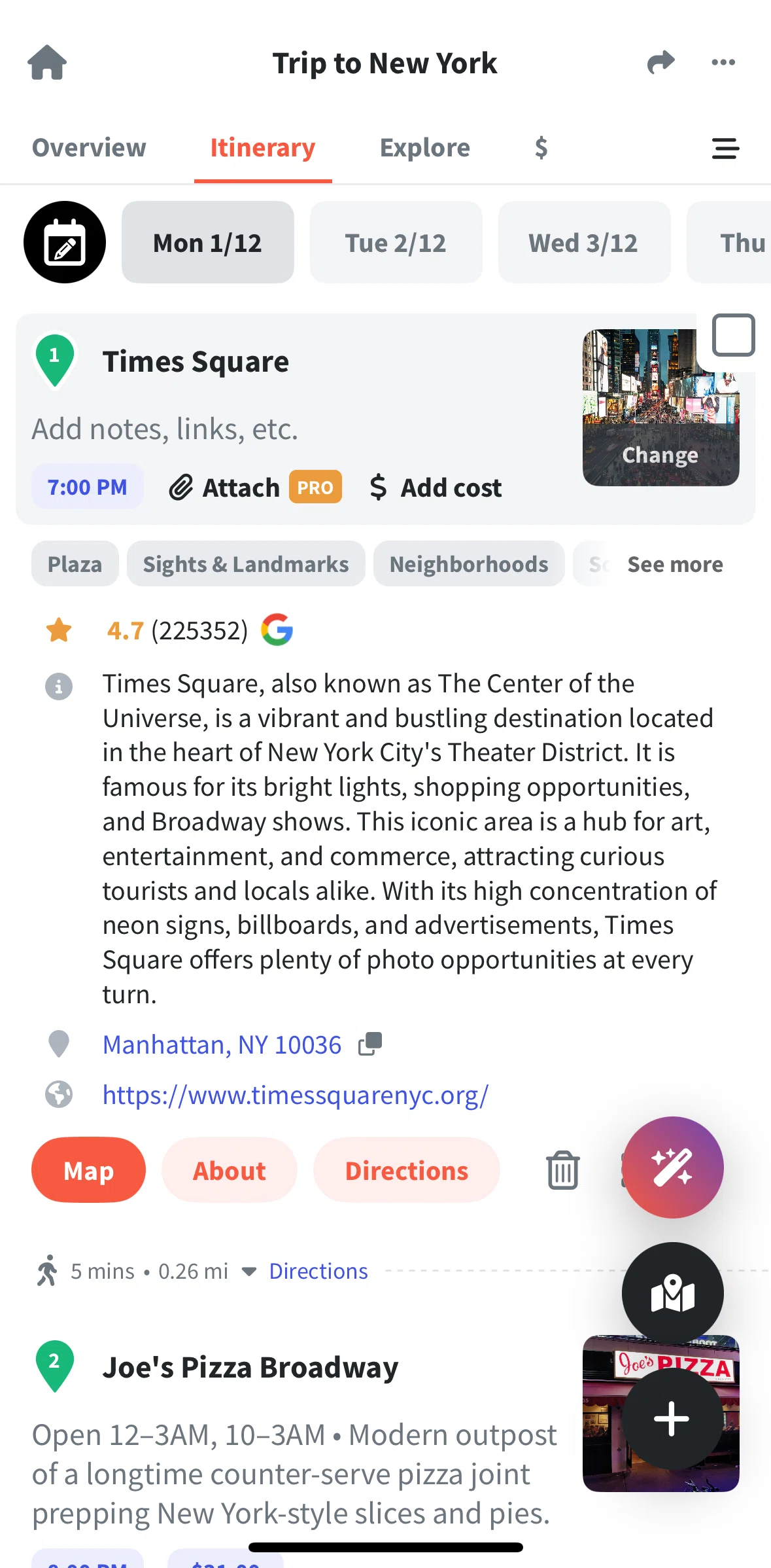 Wanderlog Screen screen in the Change photo flow