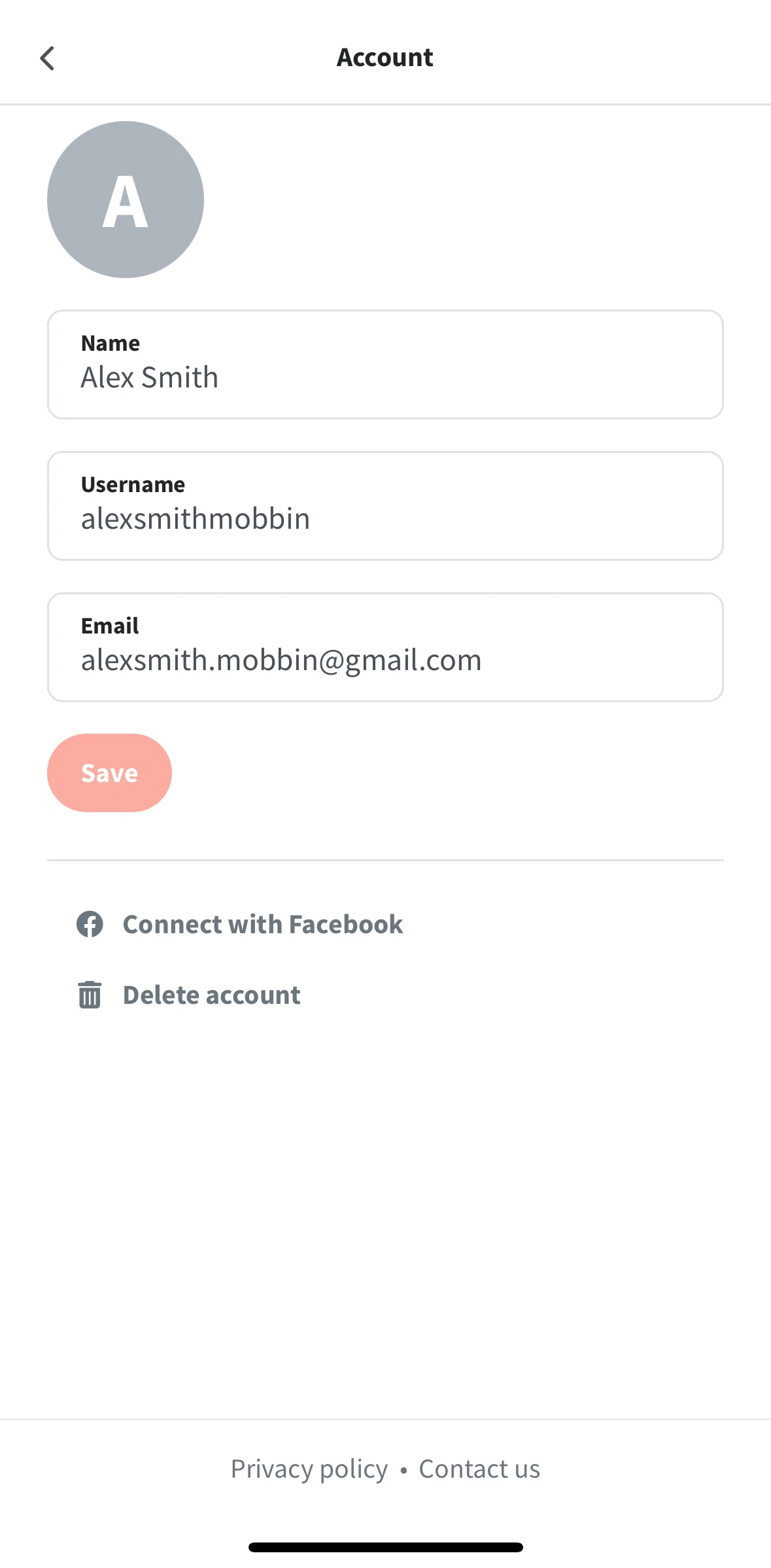 Wanderlog Screen screen in the Changing username flow