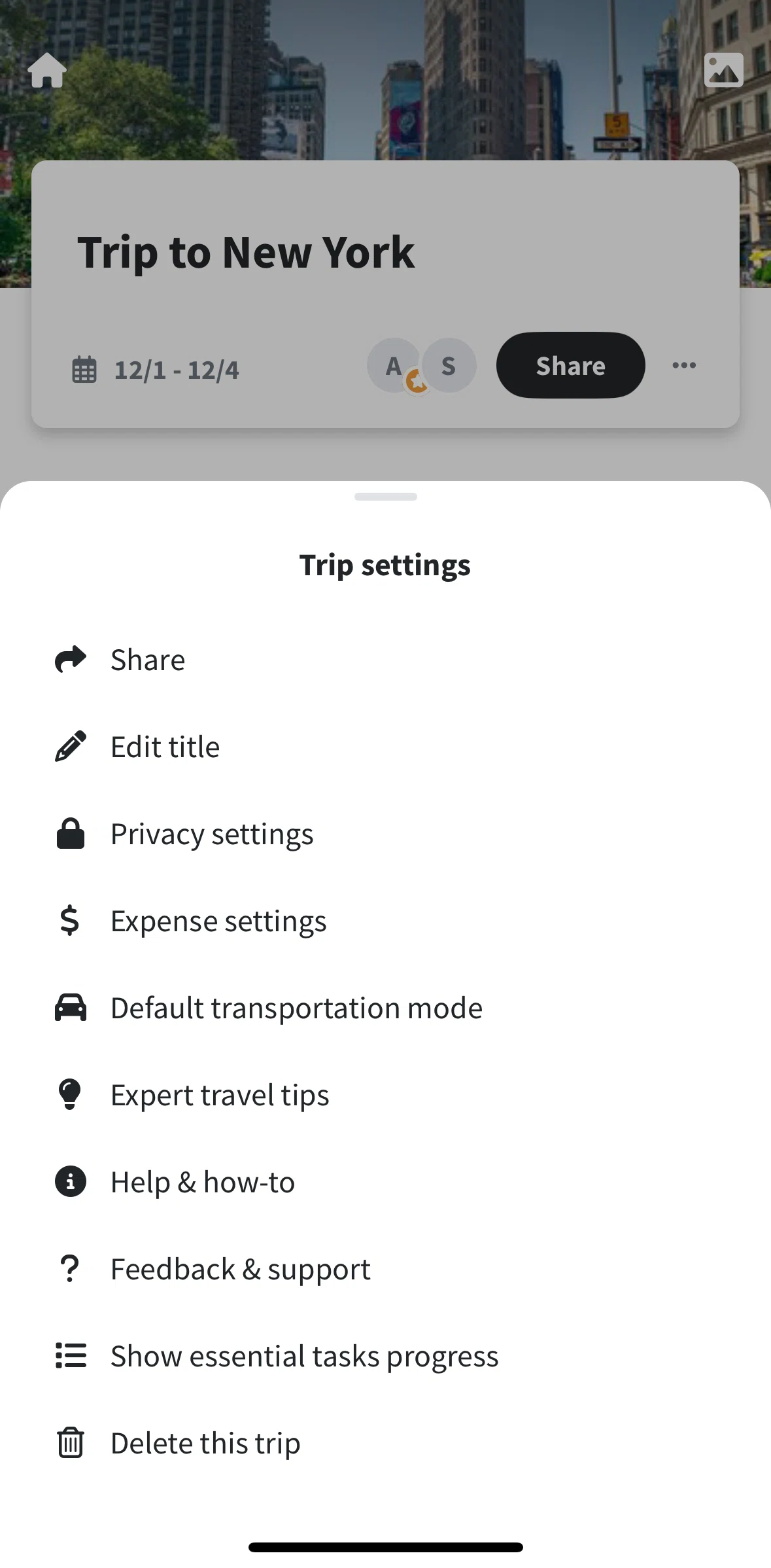 Wanderlog Screen screen in the Help & how-to flow
