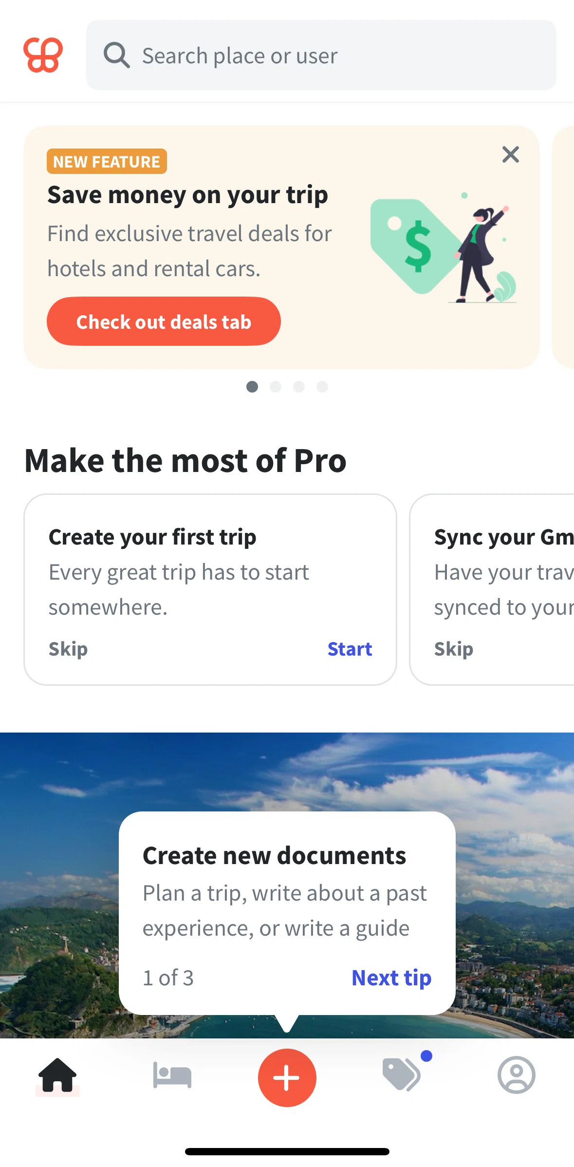 Wanderlog Screen screen in the Home flow