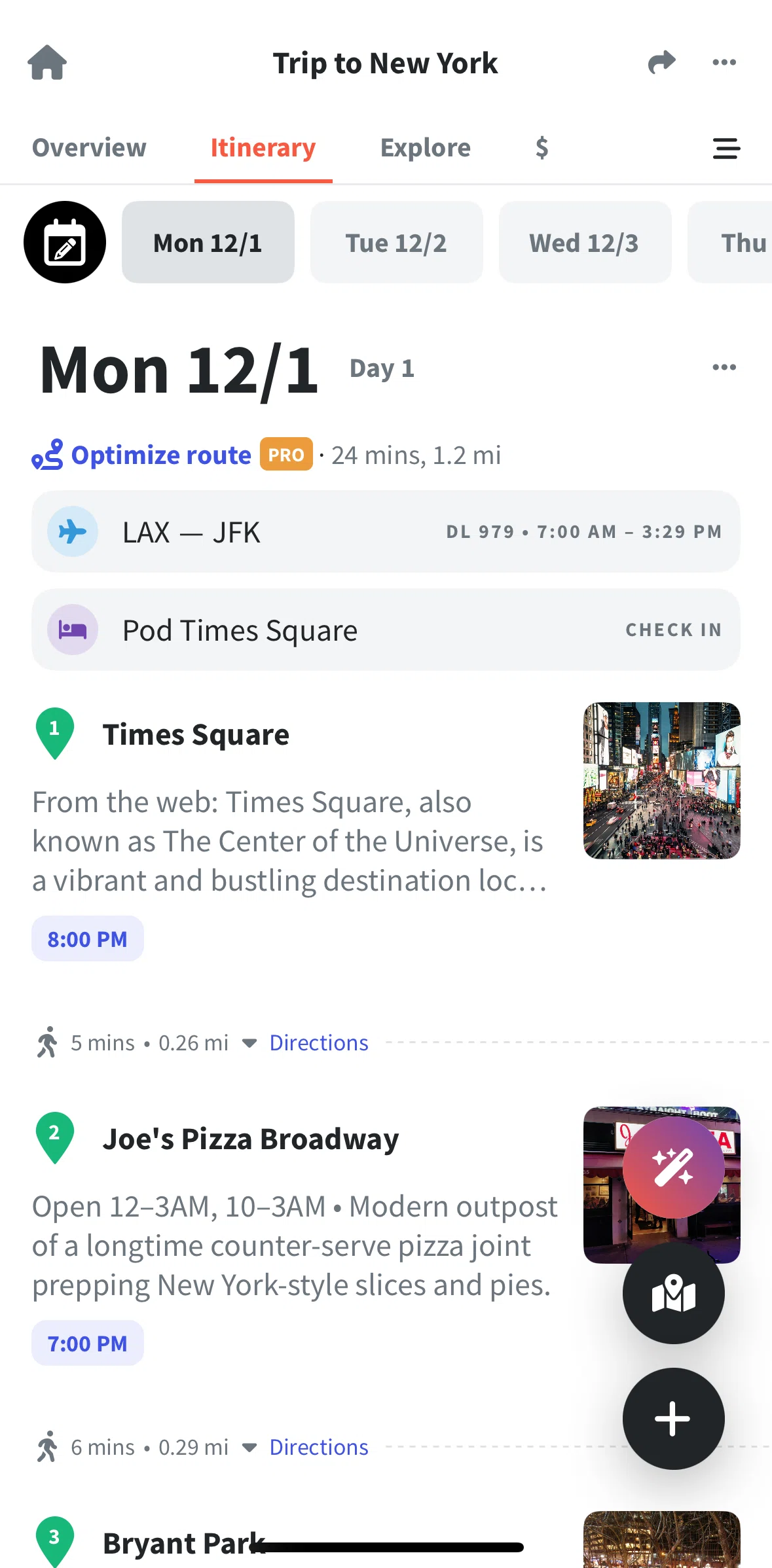 Wanderlog Screen screen in the Optimizing routes flow