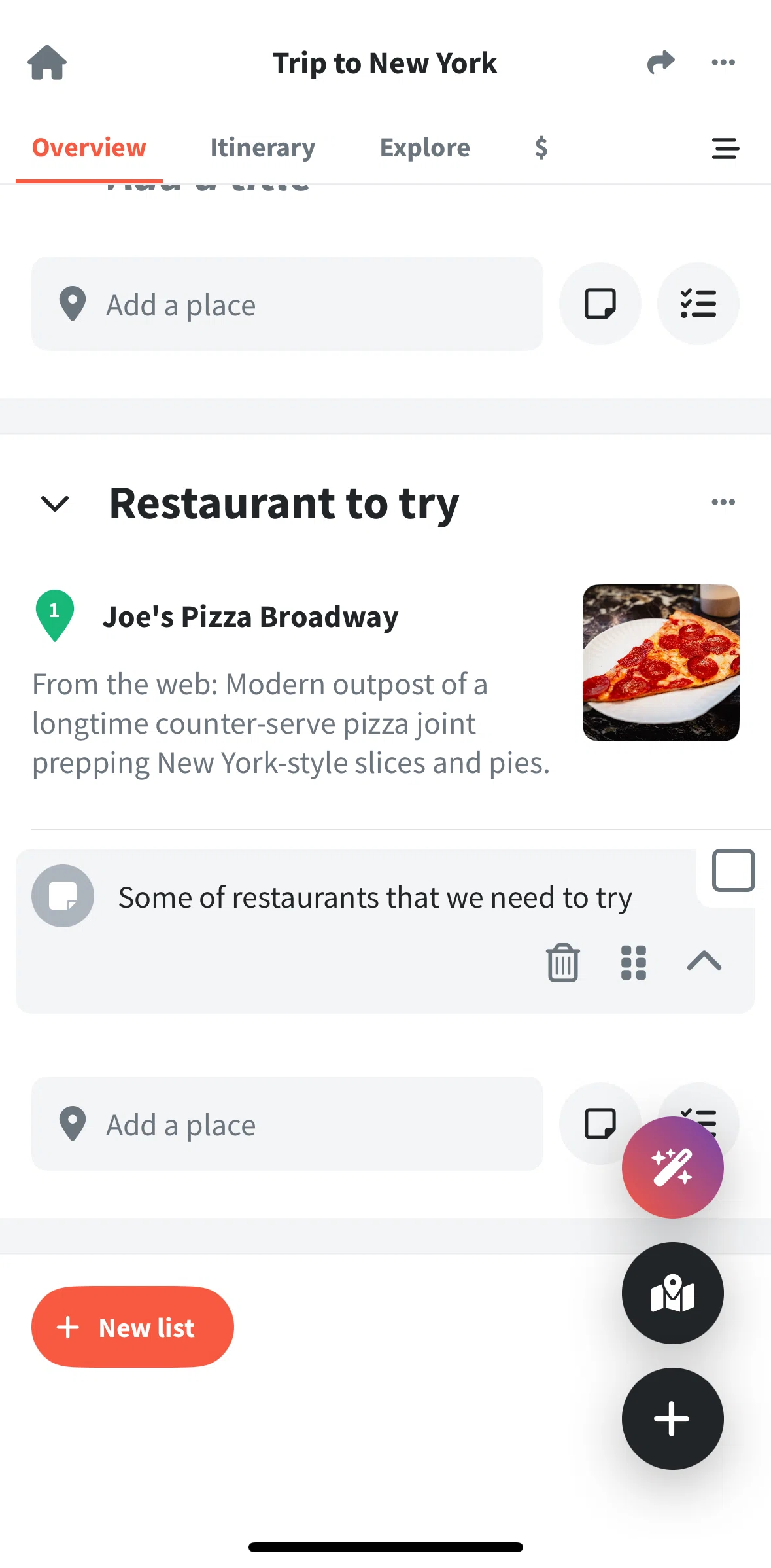 Wanderlog Screen screen in the Reordering plans flow