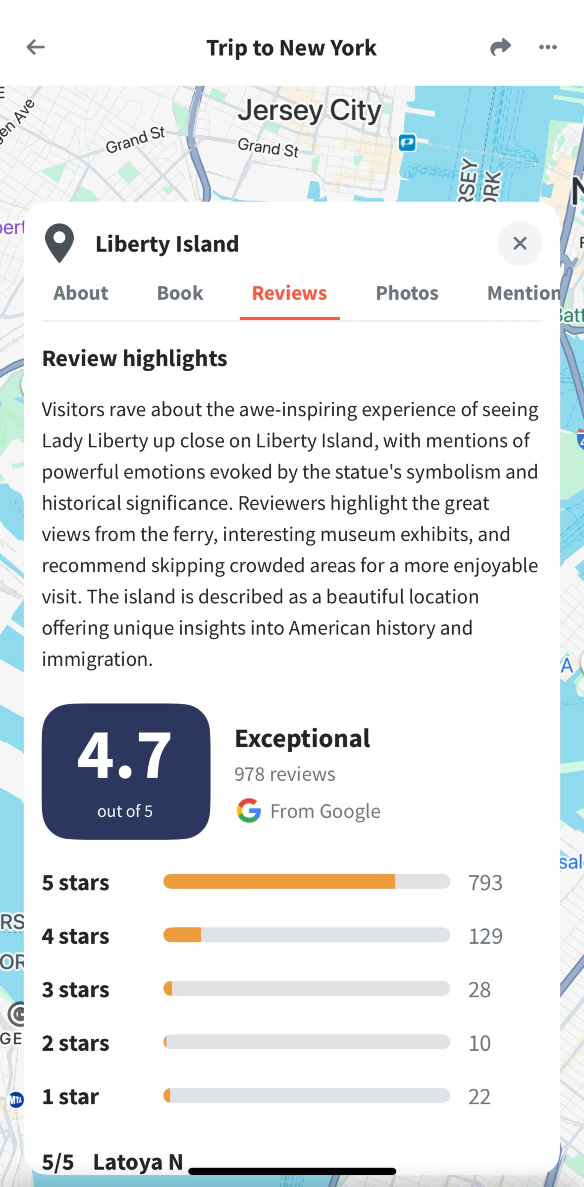 Wanderlog Screen screen in the Reviews flow