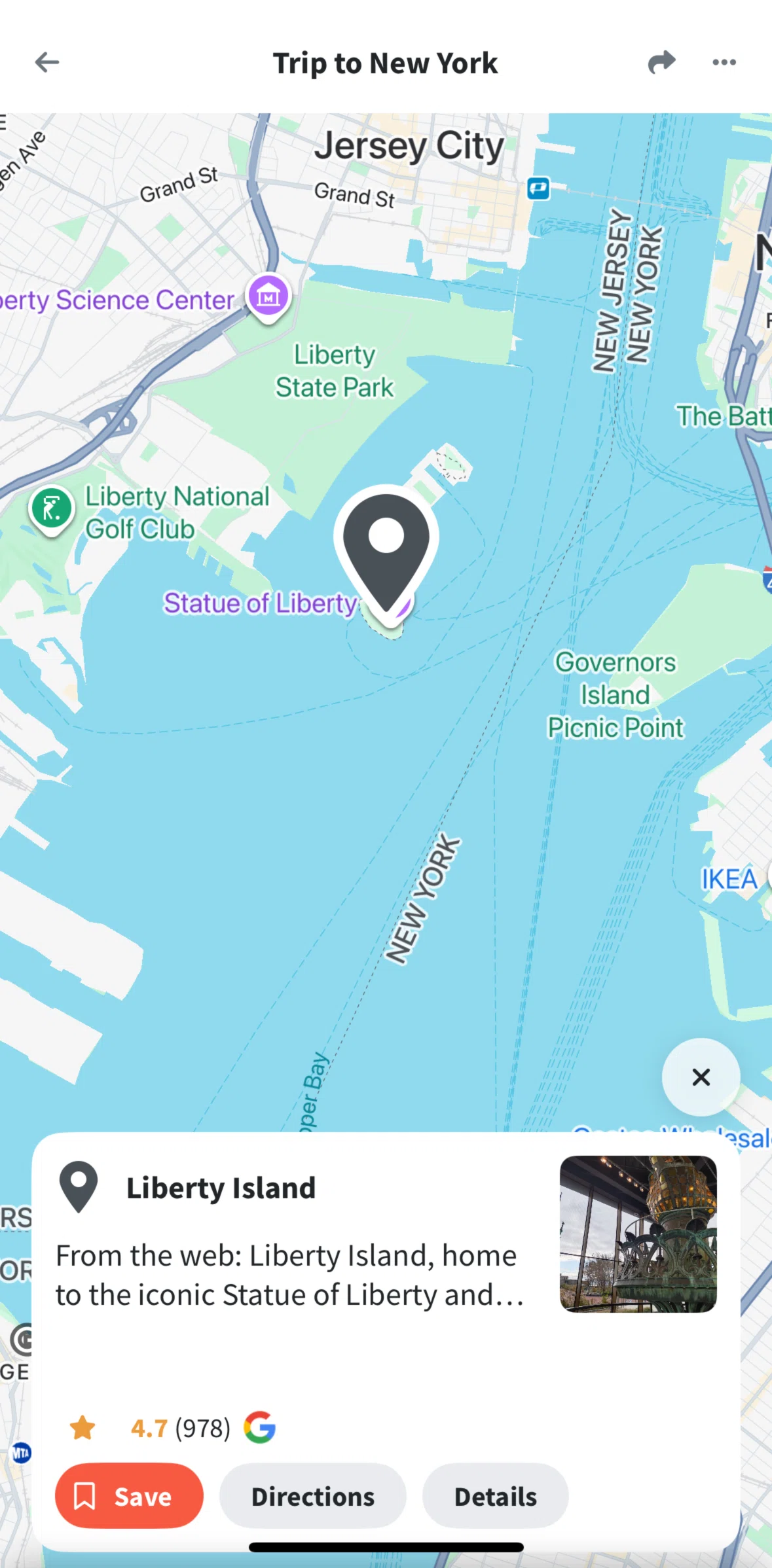 Wanderlog Screen screen in the Saving a location to list flow