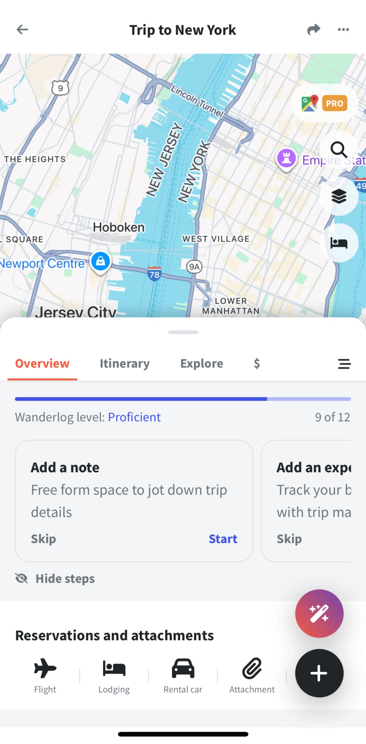 Wanderlog Screen screen in the Searching a location flow