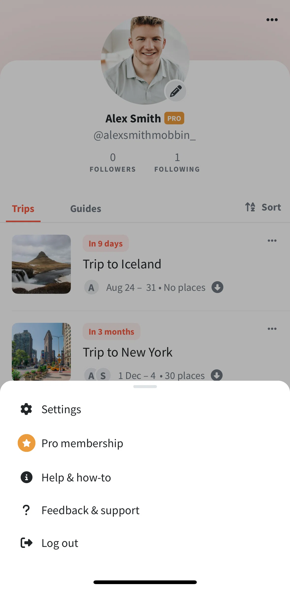 Wanderlog Screen screen in the Settings flow