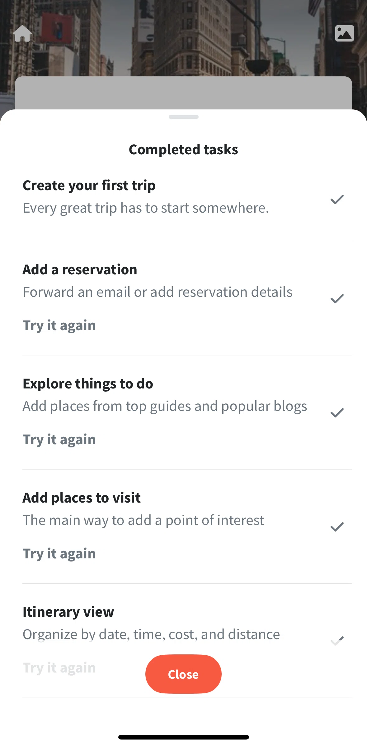 Wanderlog Screen screen in the Trying a task again flow