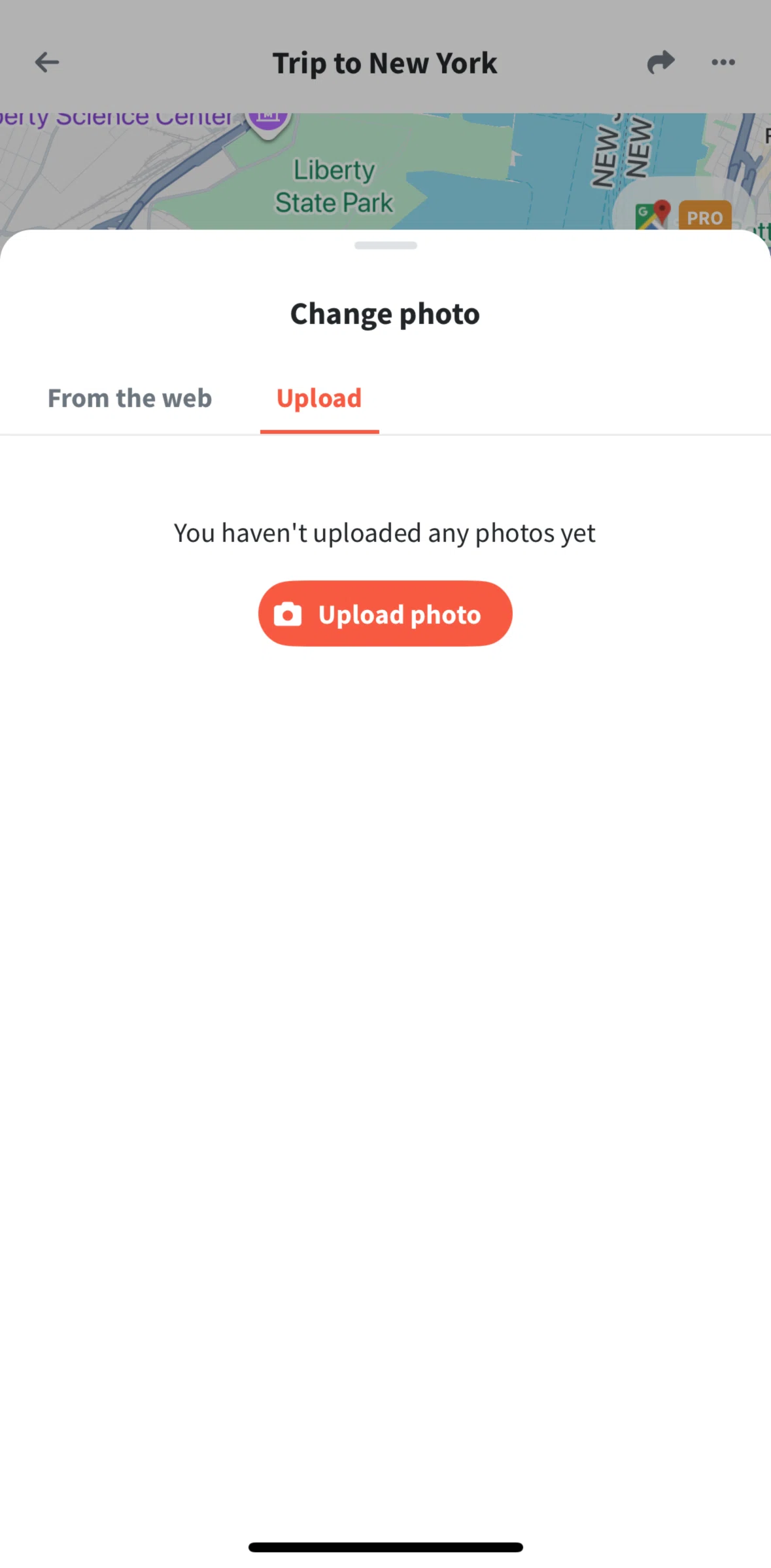 Wanderlog Screen screen in the Uploading a photo flow