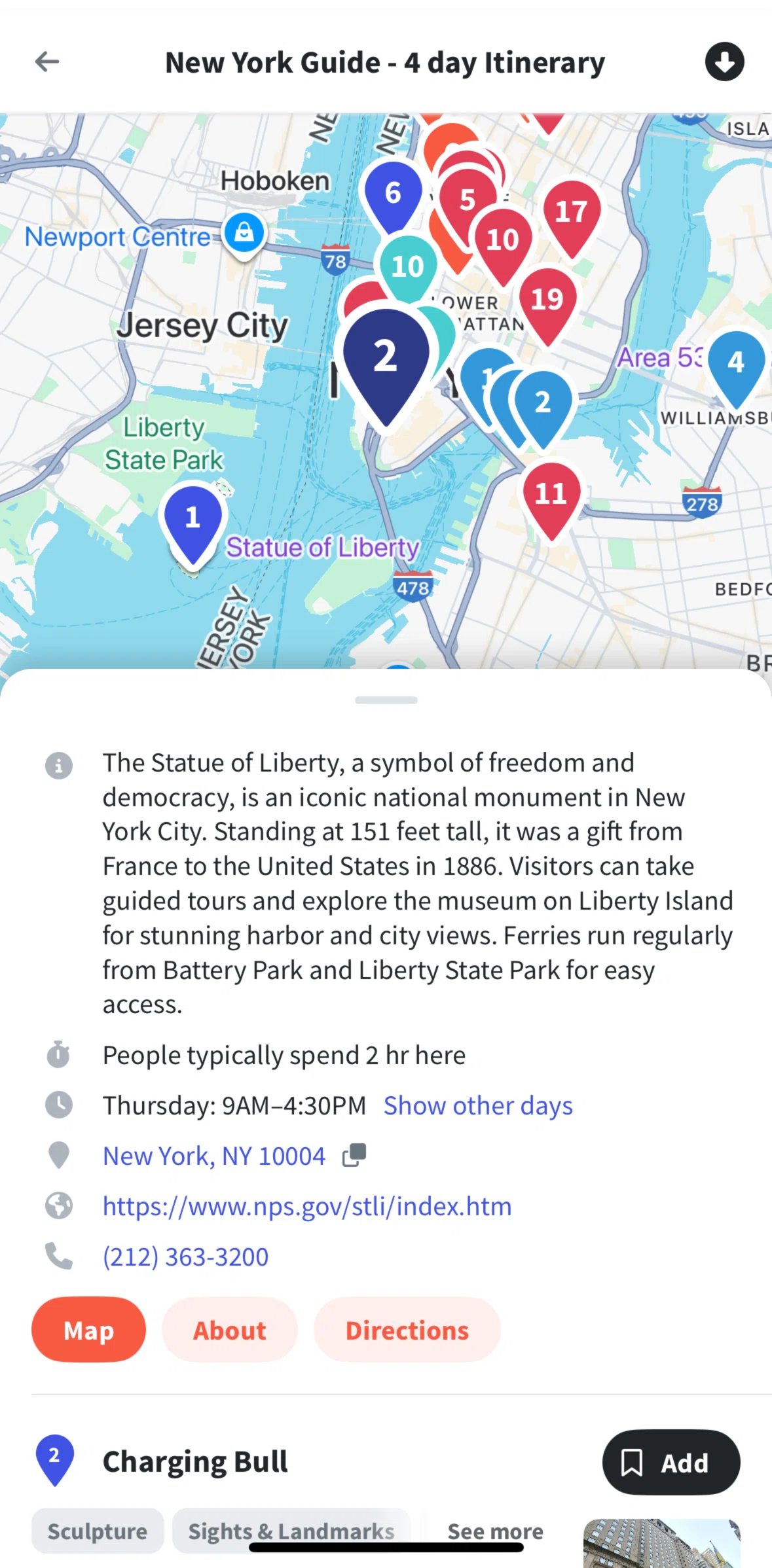 Wanderlog Screen screen in the Zooming in map flow