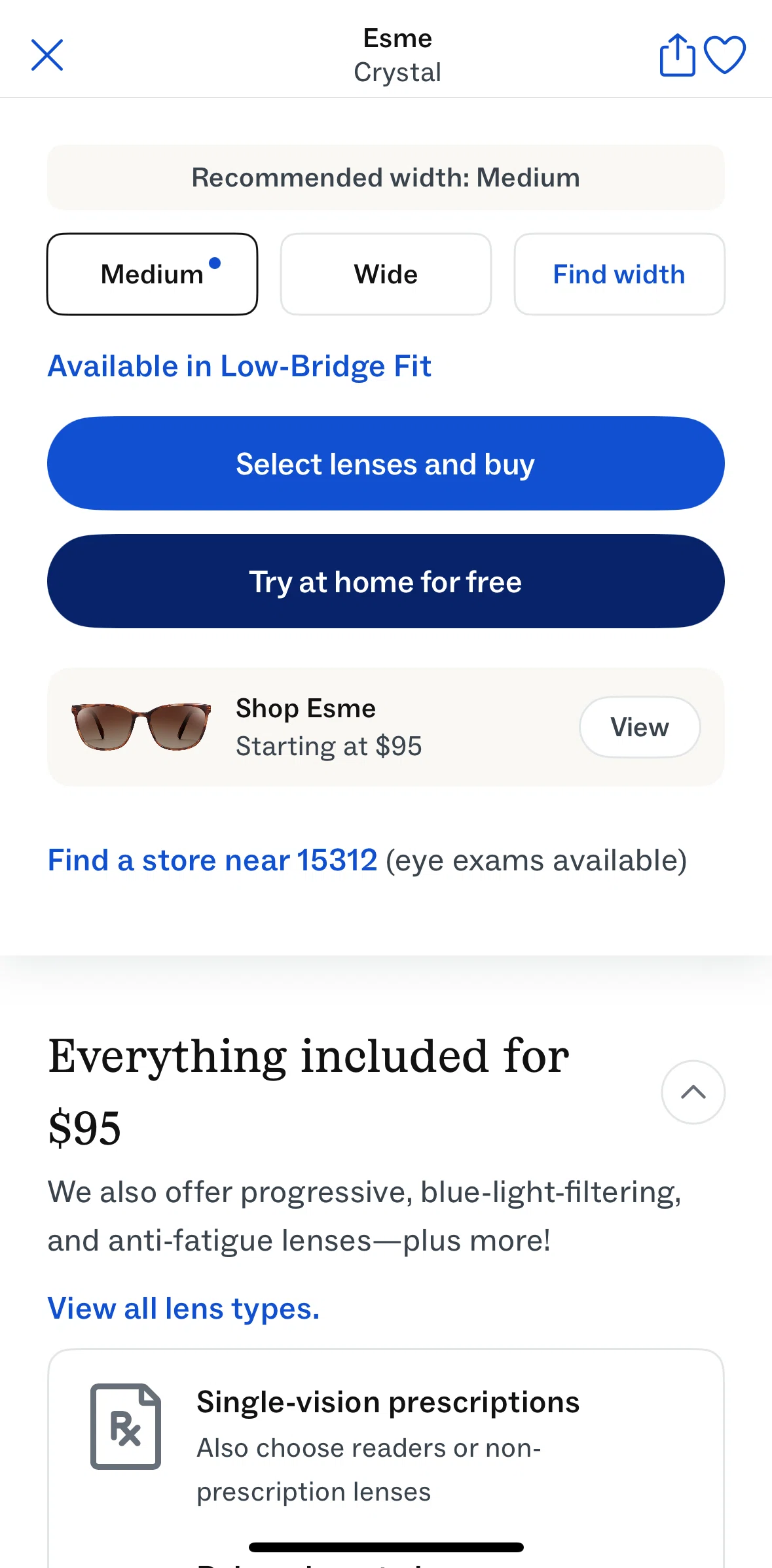 Warby Parker Screen screen in the Adding to Home Try-On flow