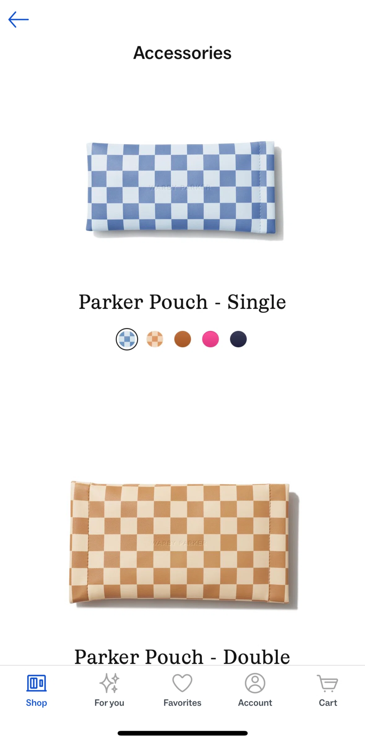 Warby Parker Screen screen in the Product detail (accessories) flow