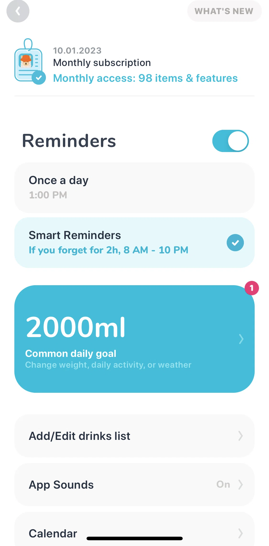 Waterllama Screen screen in the Setting a common daily goal flow